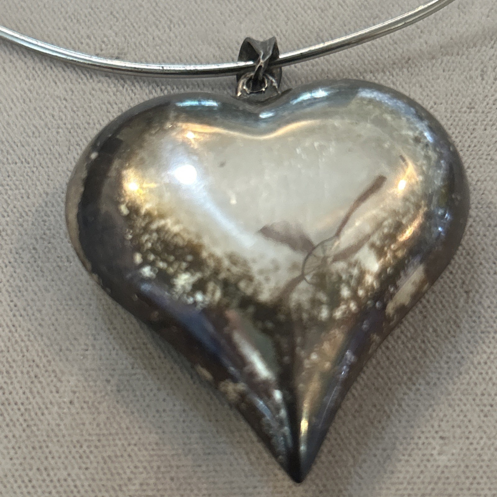 Vtg Sterling Silver 925 Large Puff Heart On Silver Wire WOW