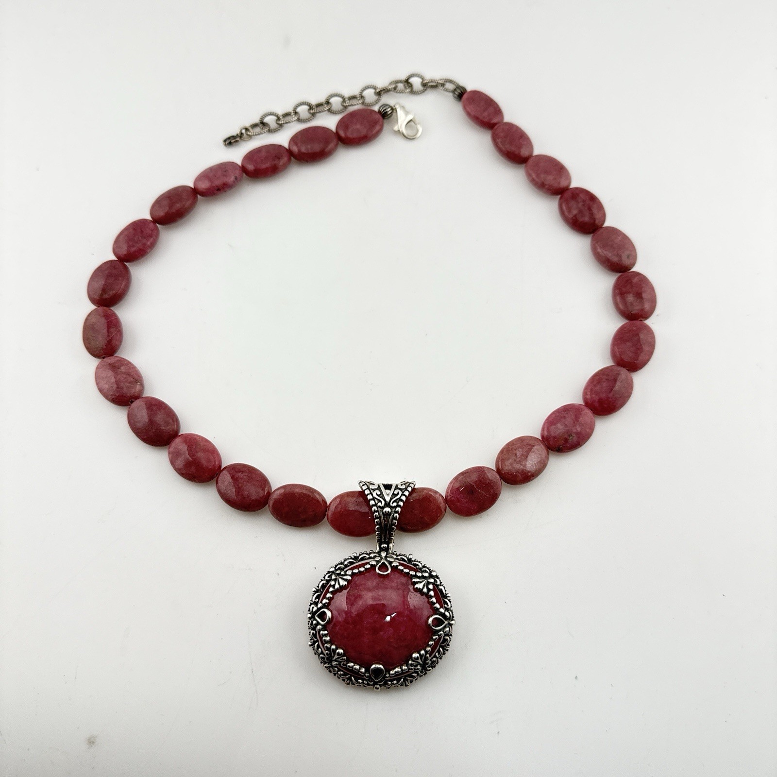 Carolyn Pollack Necklace Set Pink Rhodonite Sterling Silver 925 Pendant Beaded