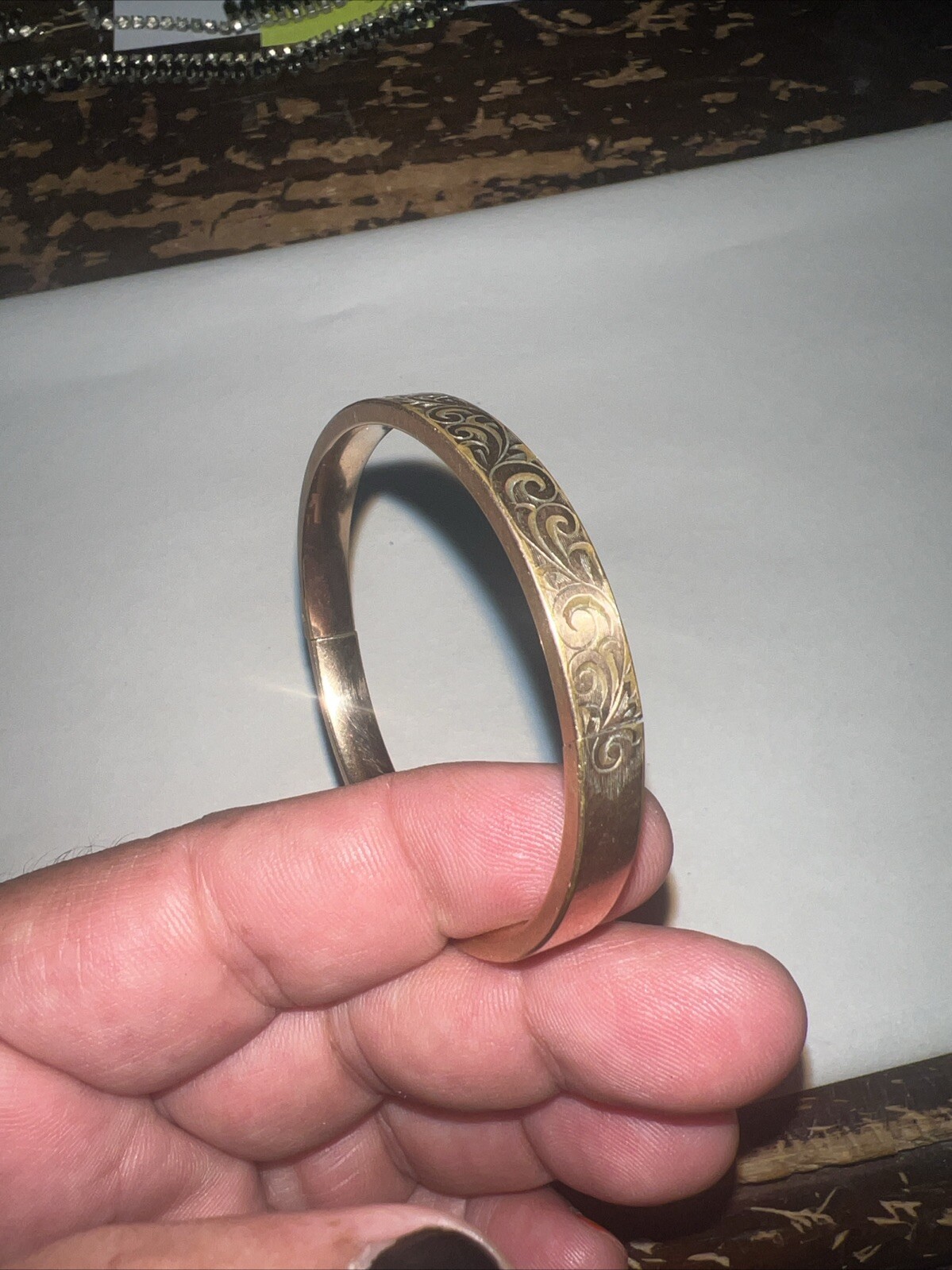 Vintage Victorian AAG 1/10 Rose gold Engraved Etched Bangle Bracelet READ