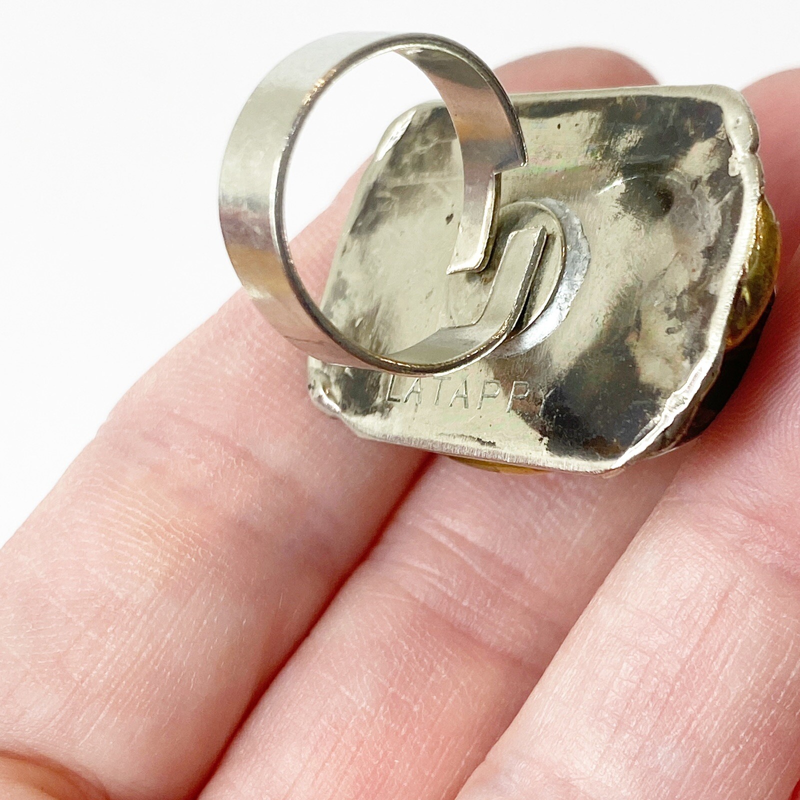 Latappy French Vintage Brutalist Adjustable Statement Ring Resin Mixed Metal HTF