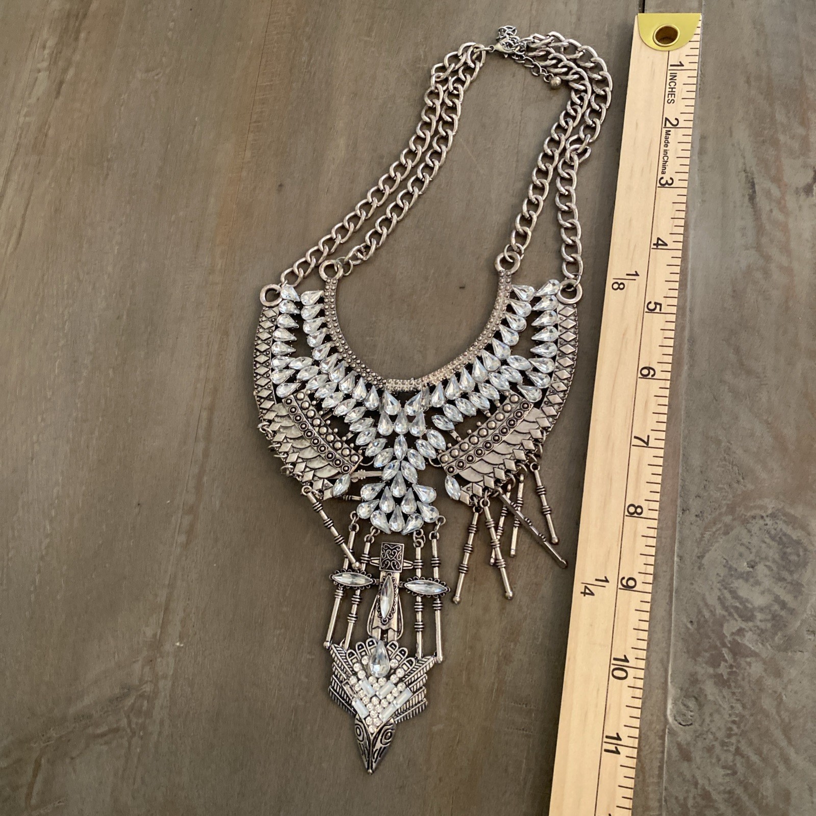 Necklace Silver Tone Statement Fringe Chunky Layered Boho Chic Festival Y2K Glam
