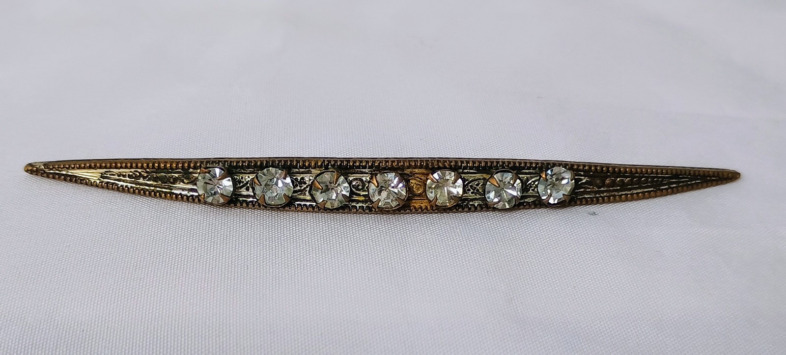 Victorian Unmarked Gold Filled Rhinestone Brooch Pin 3.5″