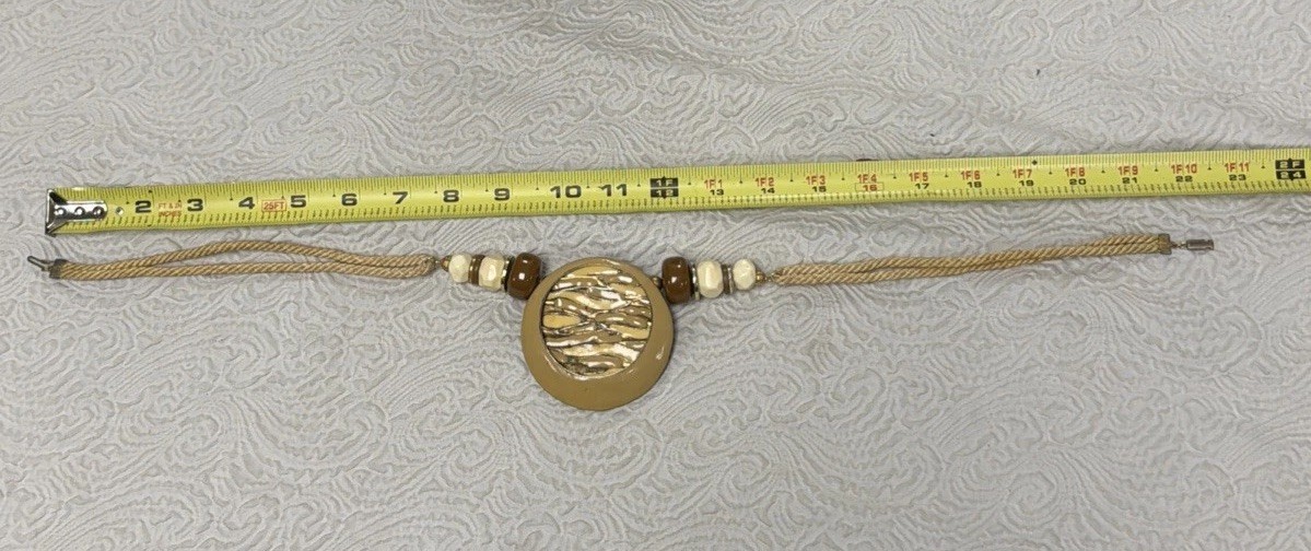 Vintage Bohemian Chunky Twisted Rope Cord Resin Wood Metal Statement Necklace