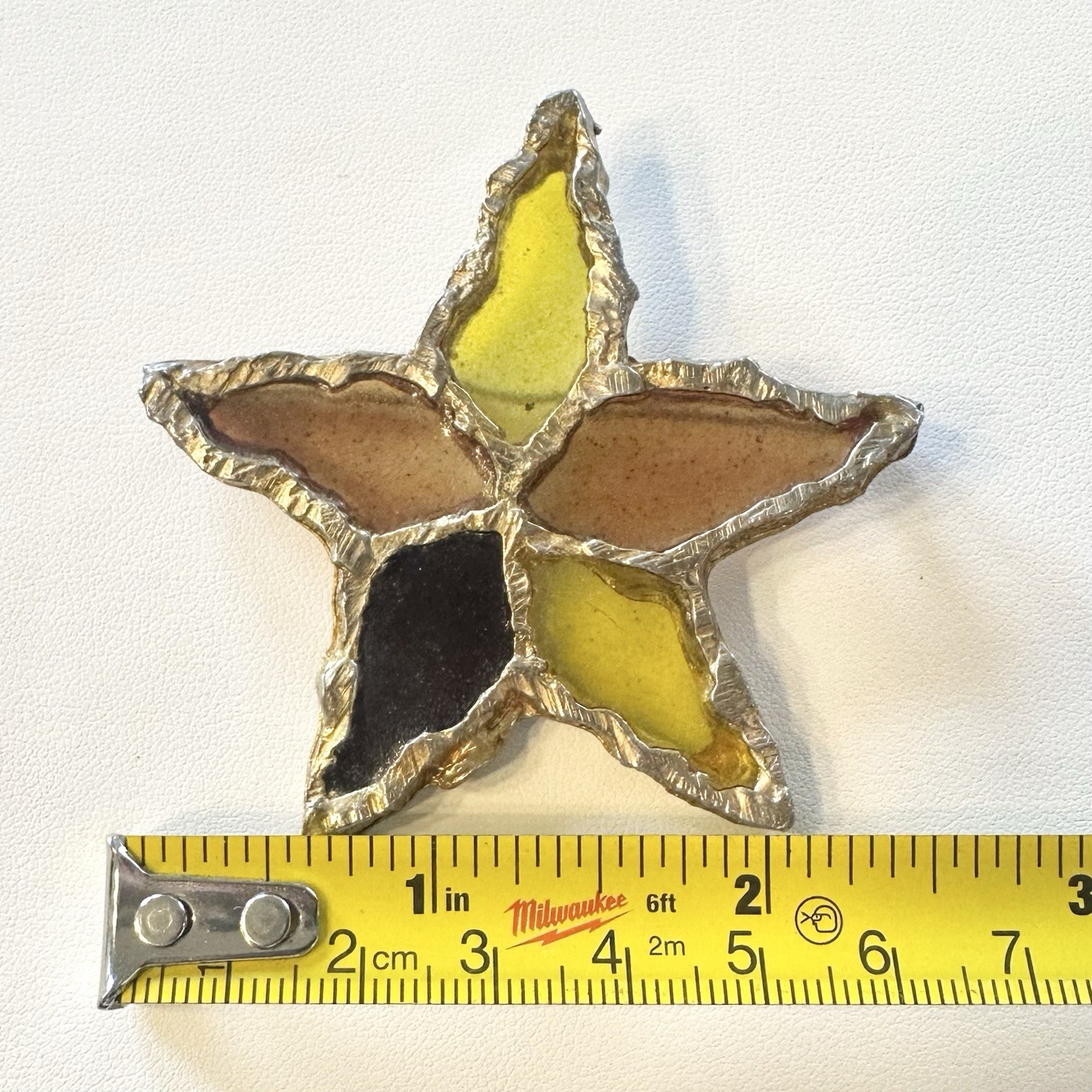Vintage Lester Joy Star Brutalist Resin Brooch Pin Orange Yellow Gold-Tone