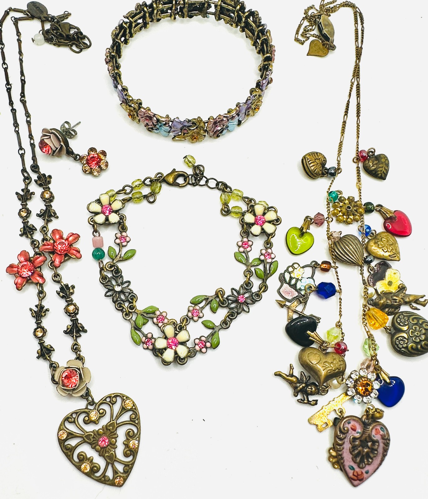 Lot Superb Vtg Glass Works Studio Heart Necklace + Belladonna + Avon Bracelet +