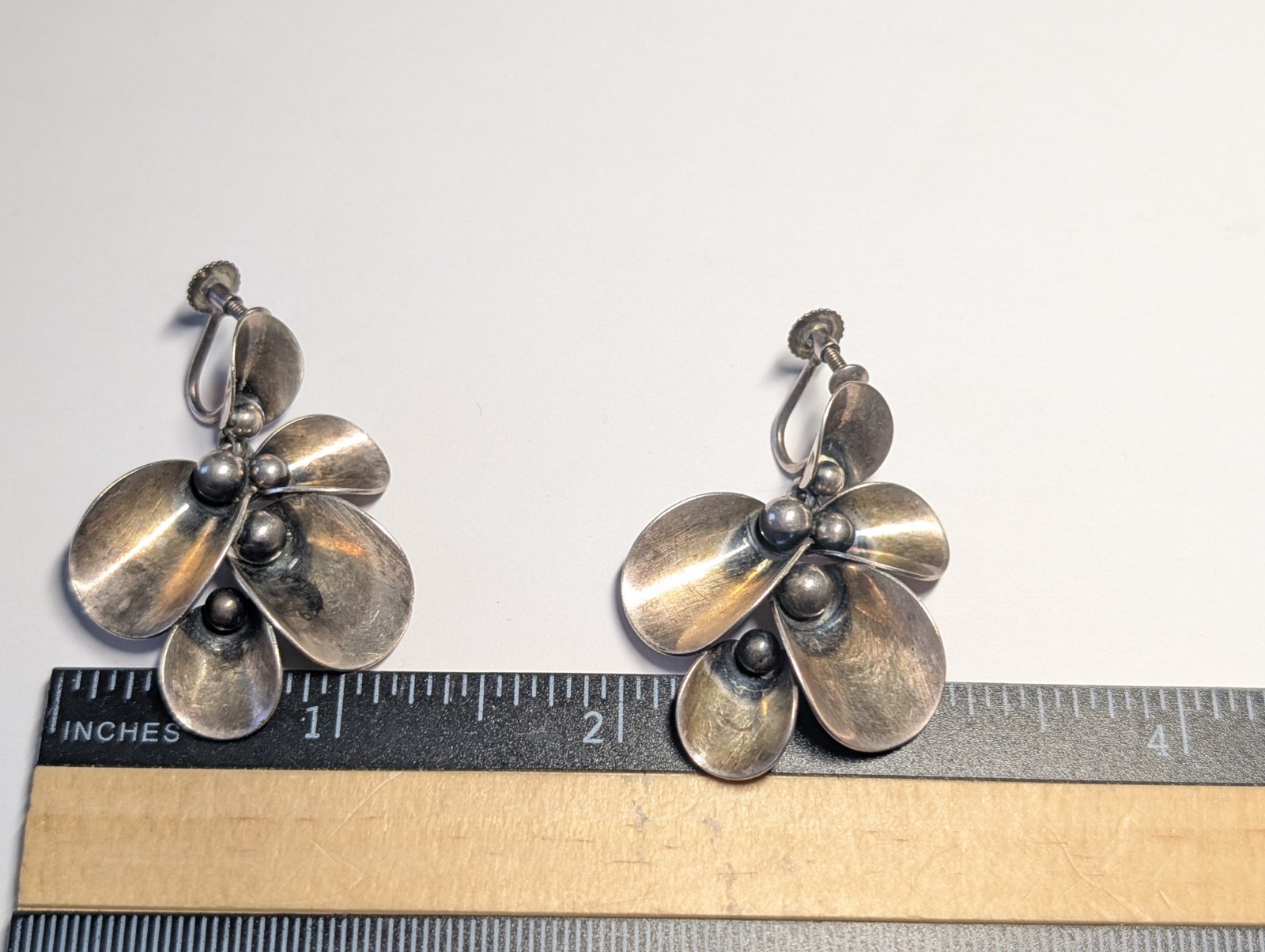 VINTAGE STERLING SILVER N.E. FROM DENMARK EARRINGS SIGNED HALLMARKED SCREWBACK