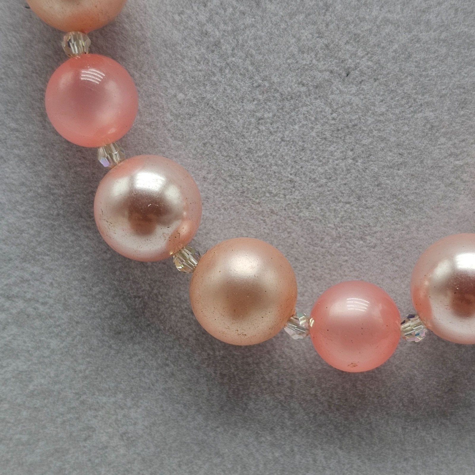Pink Rose Gold Faux Pearl Acrylic Beaded Necklace Vintage Long 23.5 in