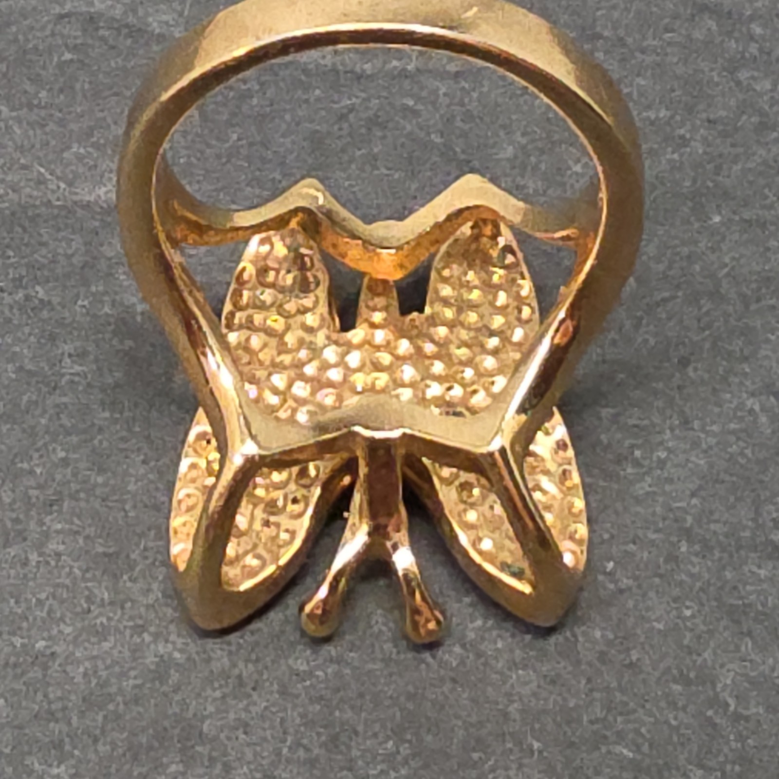 Vintage 18kt GF Gold Filled 3D Butterfly Simulated Diamond Ring size 7