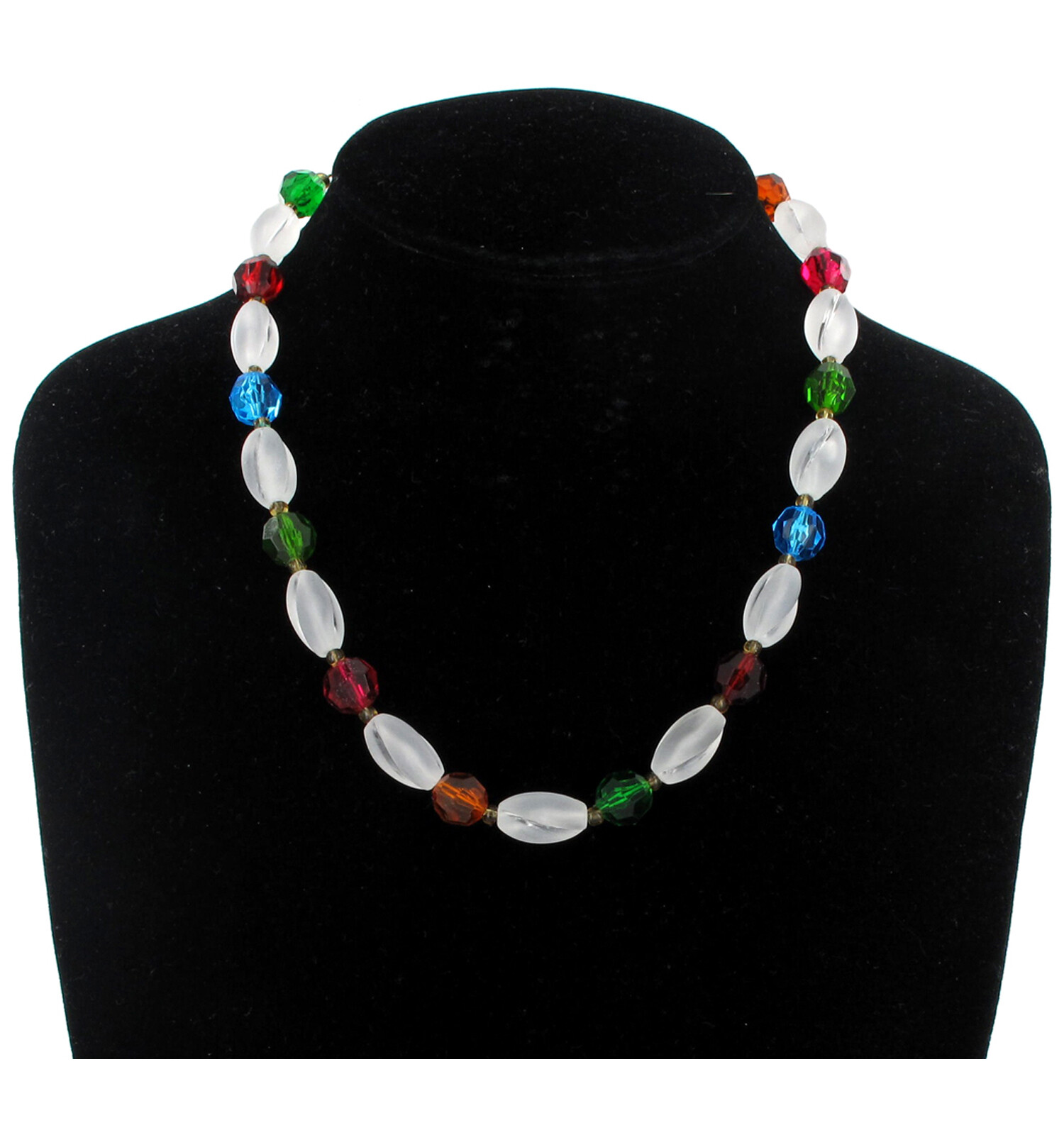 Multicolor Faux Crystal Matte Lucite Beaded Choker Necklace West Germany 16-19″