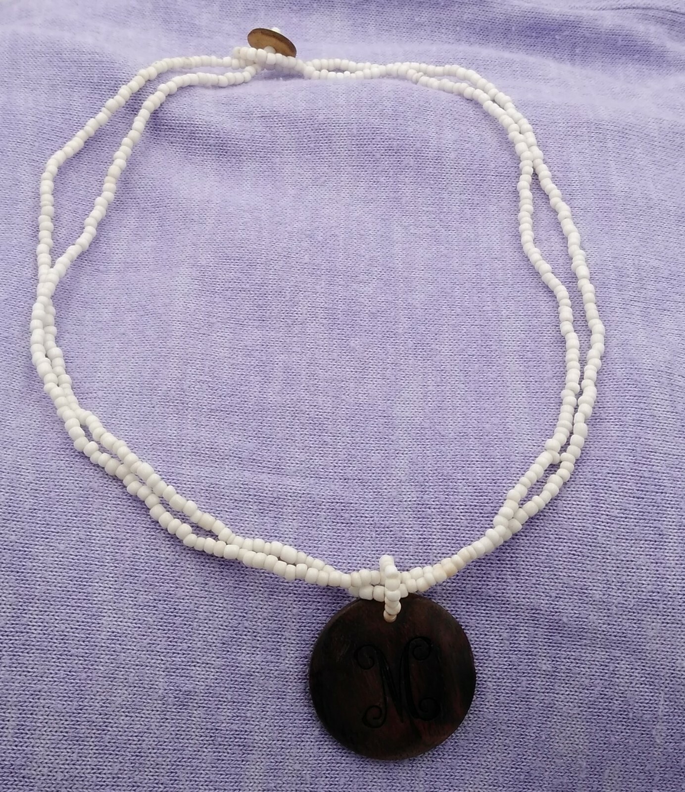 Stunning~~~18″ Double-Strand Seed Beads~~Ecru~~M Initial Necklace~~Artisan Made