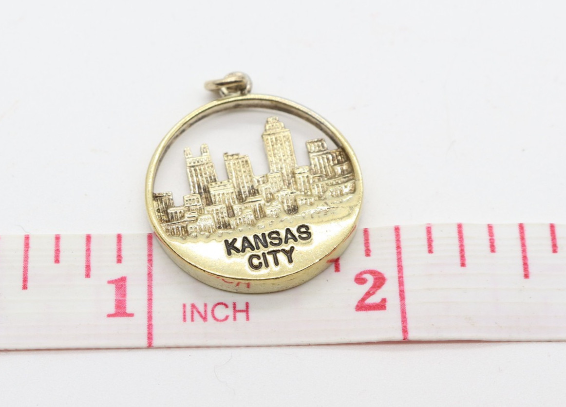 Vintage Wells Sterling Silver Gold Wash Kansas City 7/8″ Pendant Charm
