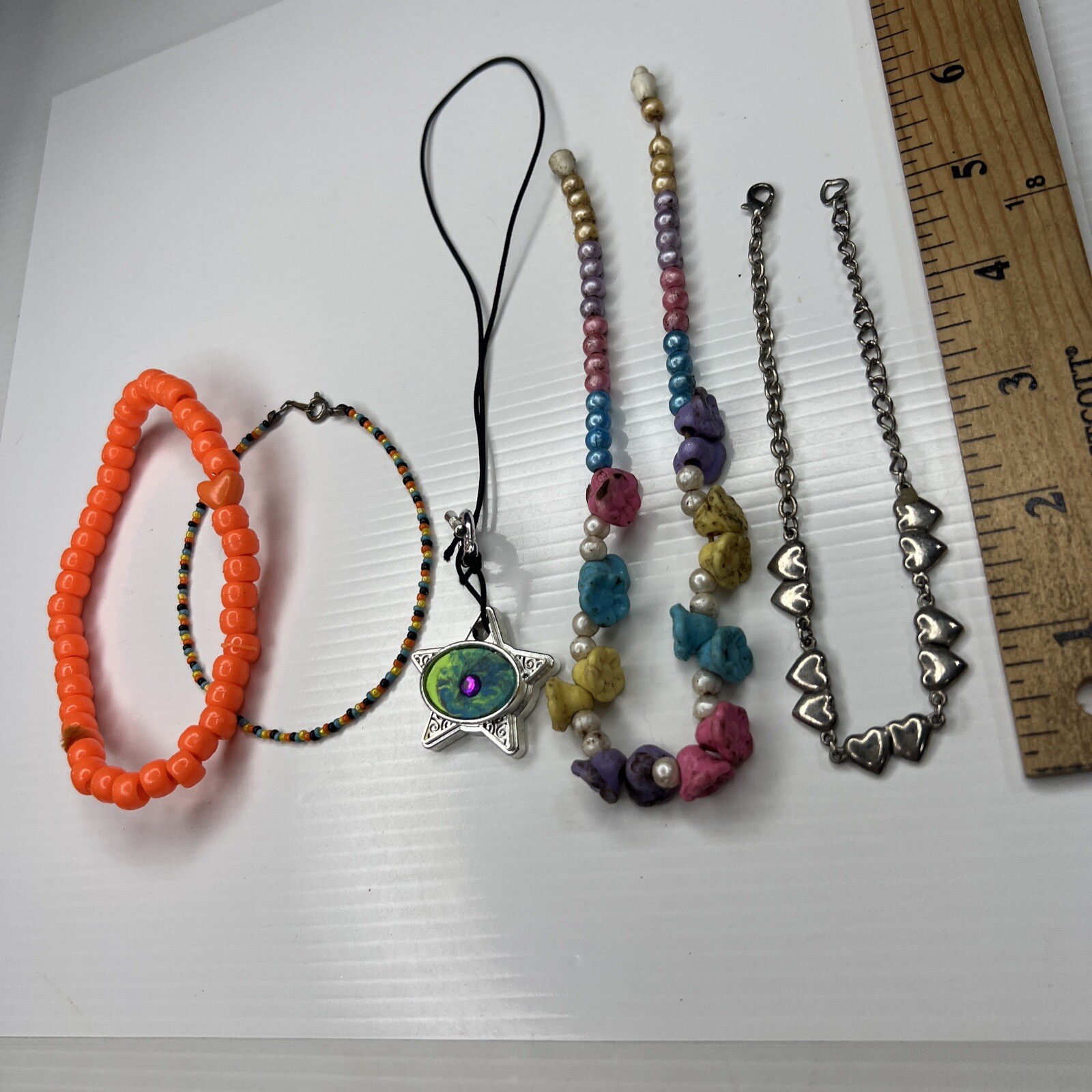 H7 Lot Beaded Resin Multicolor Rainbow Hearts Flowers Stars Retro Necklaces
