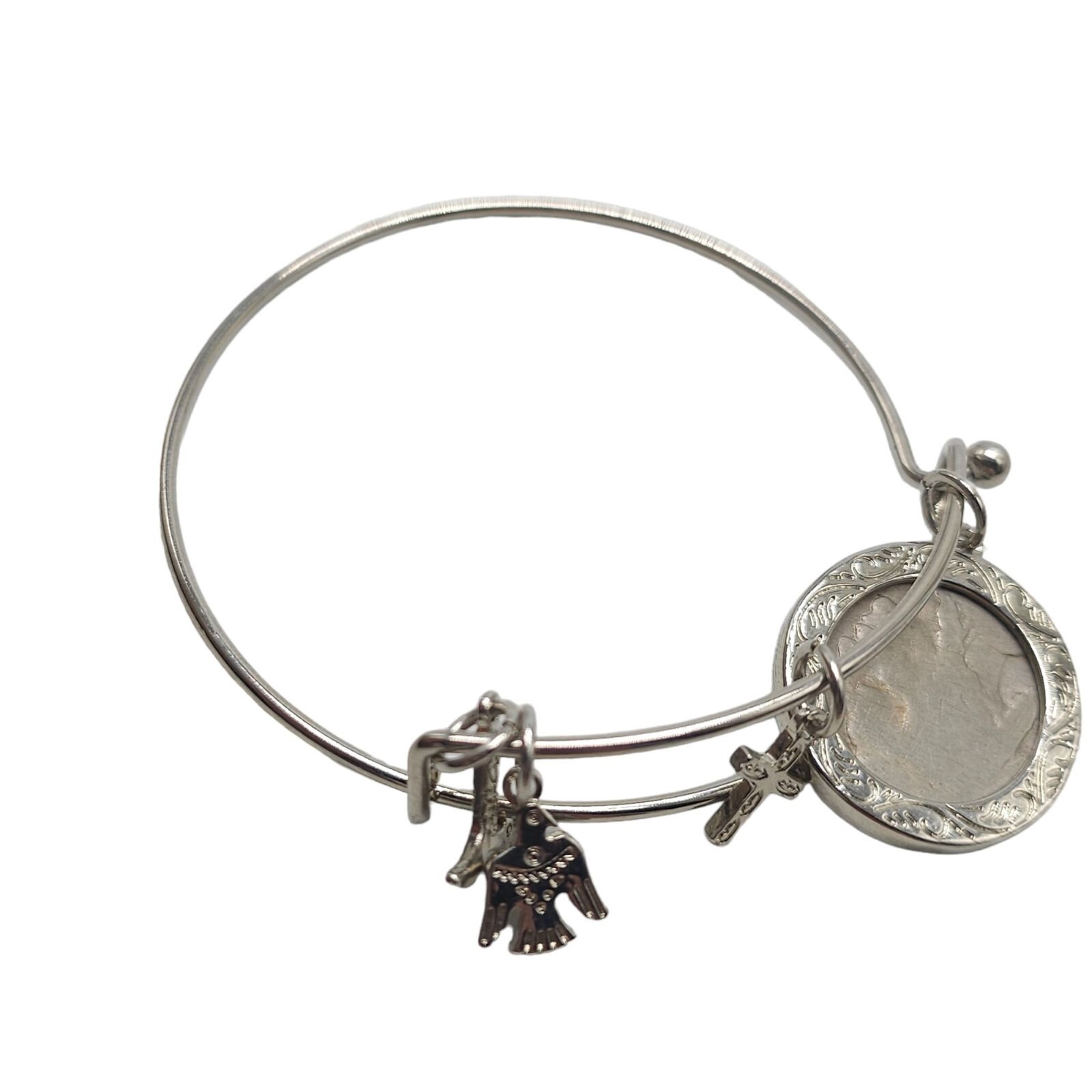 Western Charm Silver Tone Buffalo Nickel Obverse Coin Bangle Bracelet