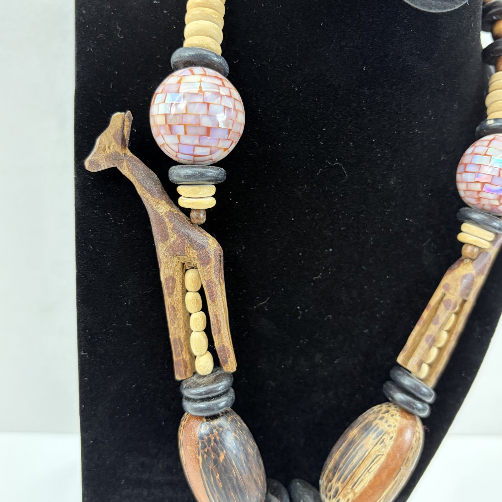 Vintage 1980s Wooden Safari Statement Necklace Boho Folk Art Whimsy Cottagecore