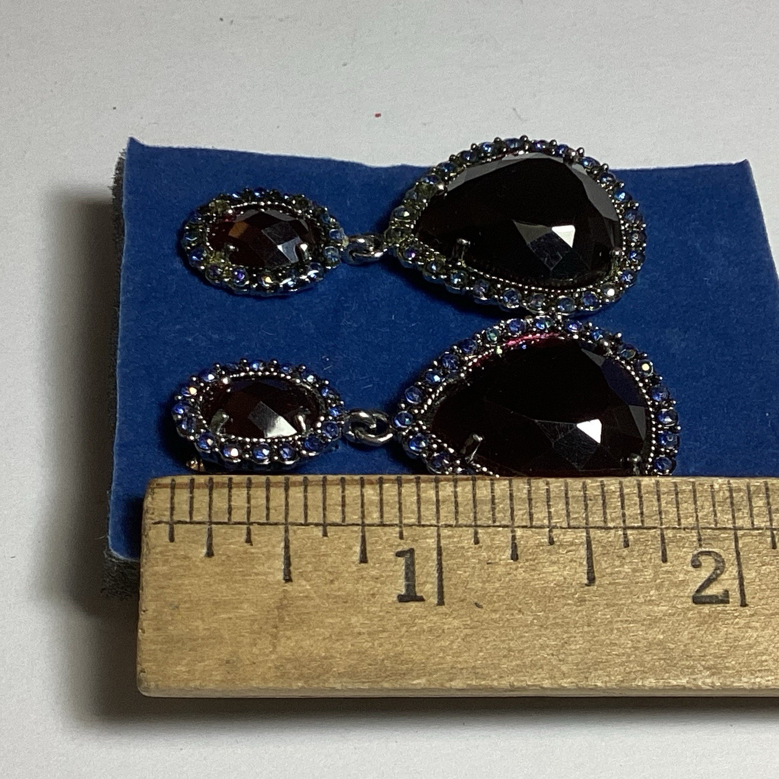 NR NINA RICCI FOR AVON CLIP-ON EARRINGS DROP DANGLE PURPLE & BLUE RHINESTONE