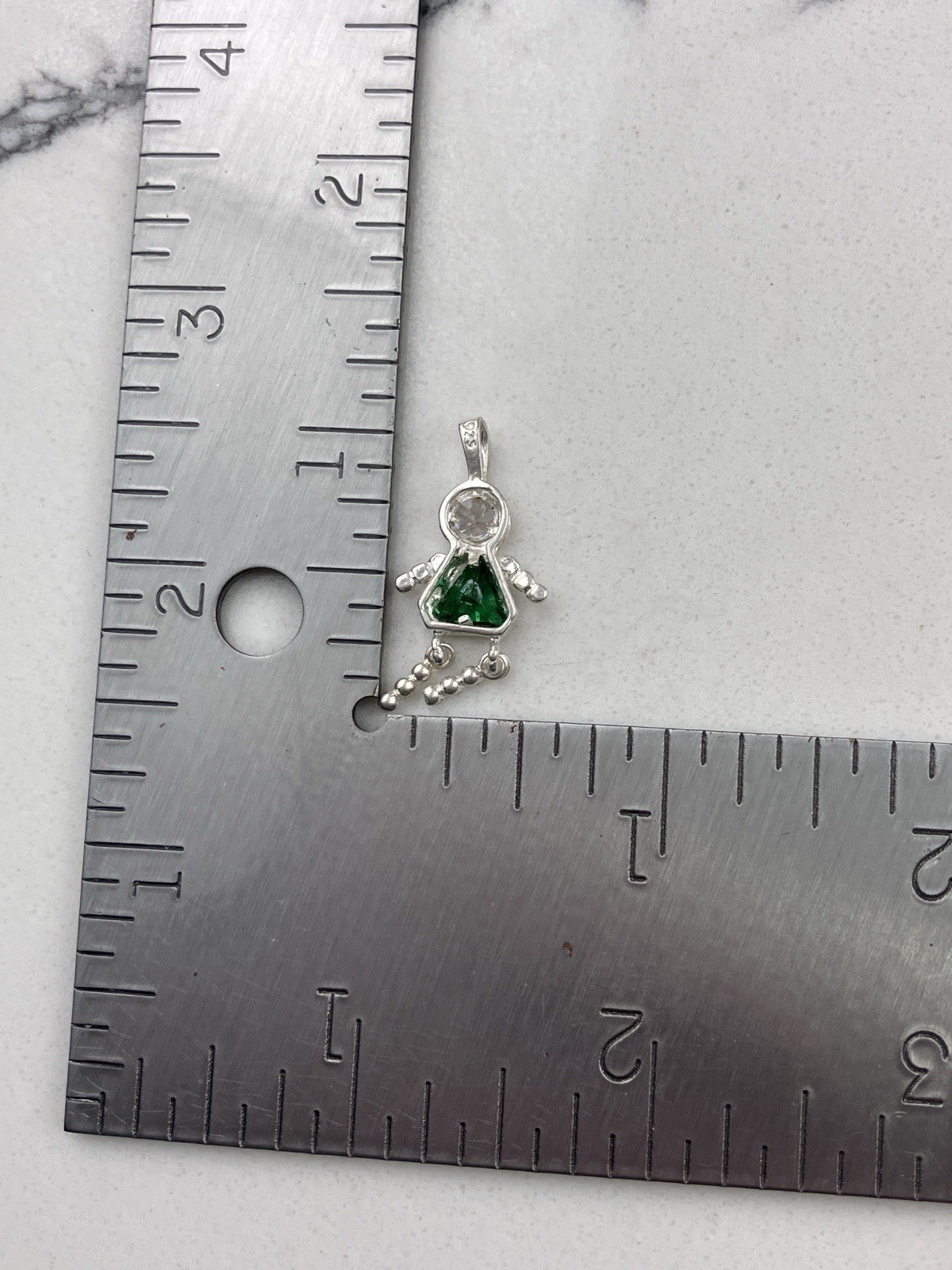 Vintage 925 Sterling Silver Green Emerald Glass May Girl Birthstone Charm