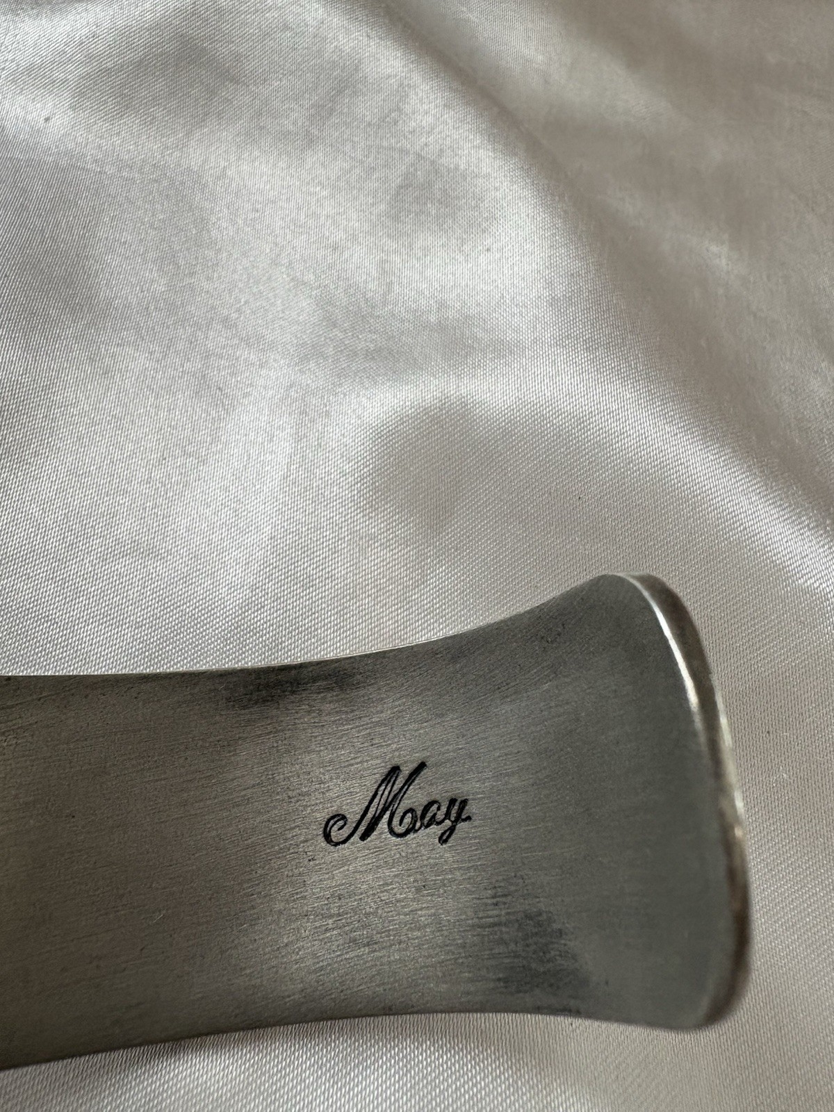 Vintage Flower Salisbury Pewter Cuff Bangle Bracelet Engraved Etched May