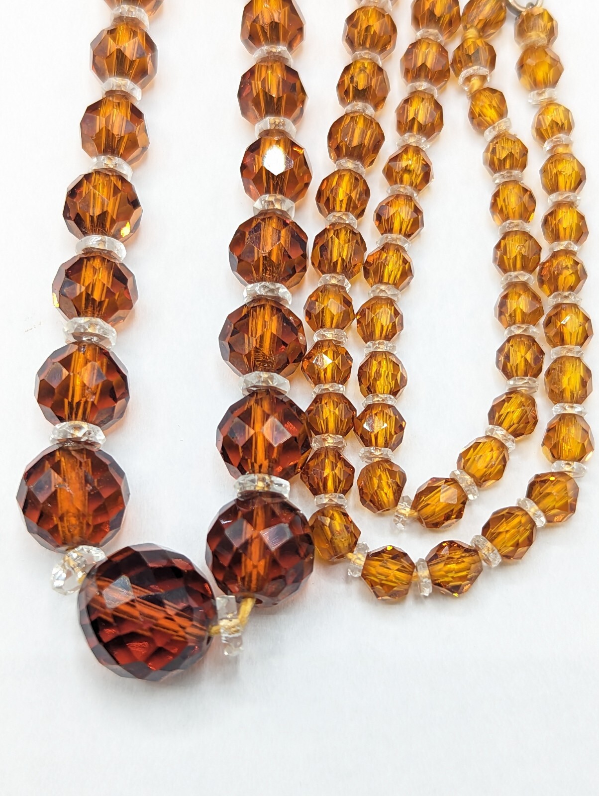 Faceted Amber Topaz Colored Glass Clear Crystal Graduated Bead Necklace 28″