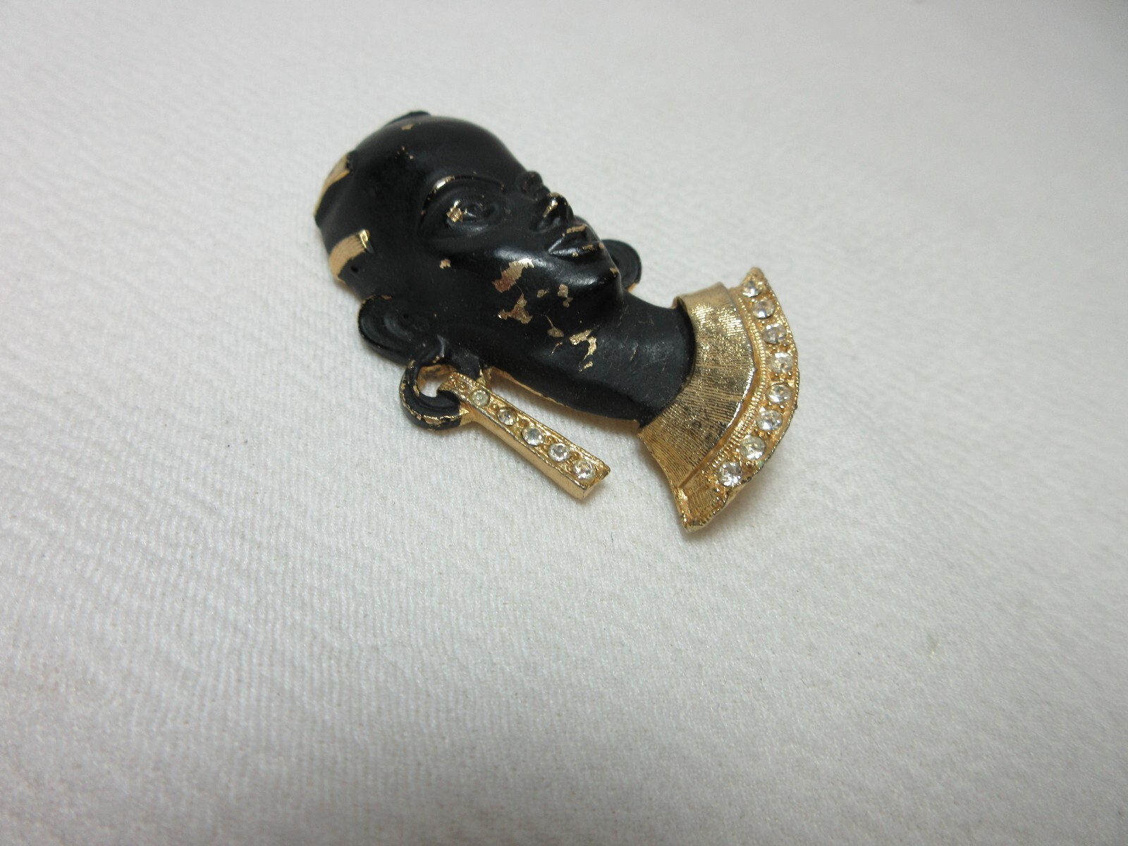 VINTAGE LADY BROOCH PIN GOLD TONE WITH ENAMEL & RHINESTONES RARE #53