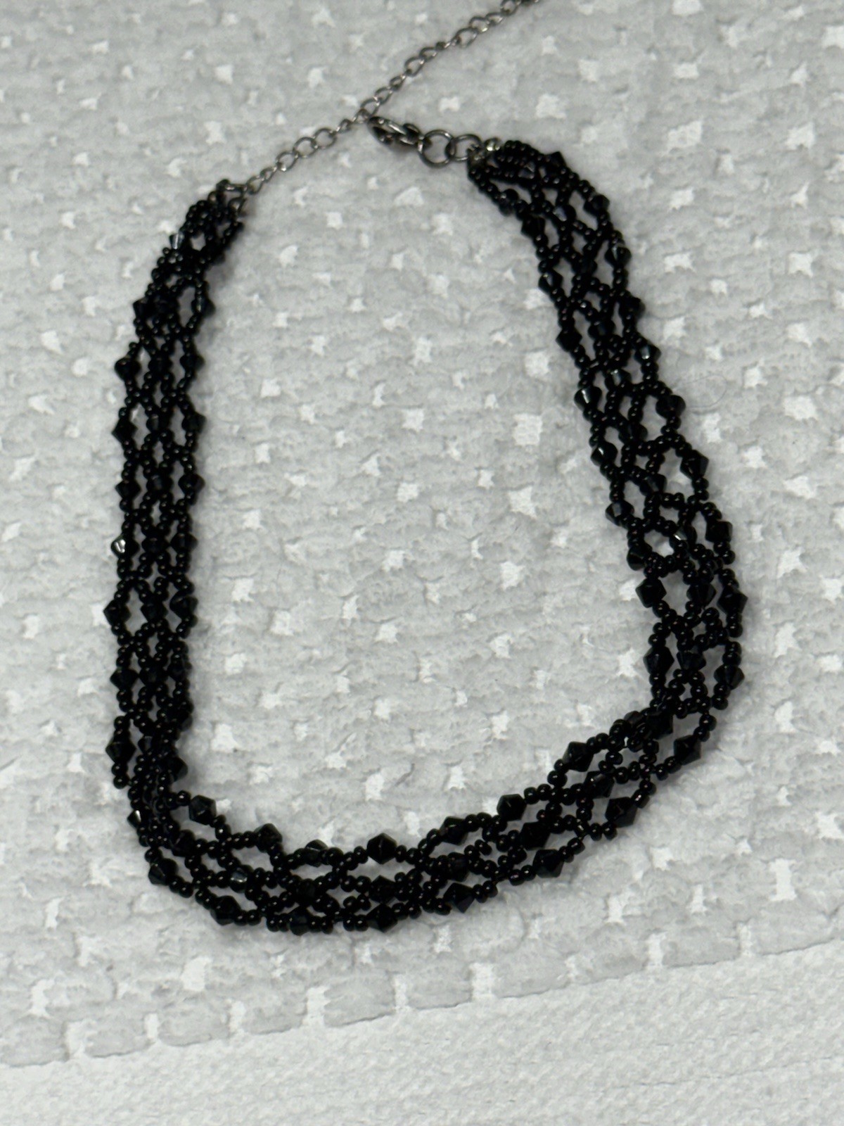 Vintage 90’s Y2K Early 2000’s Black Glass Bead Woven Choker Necklace Goth