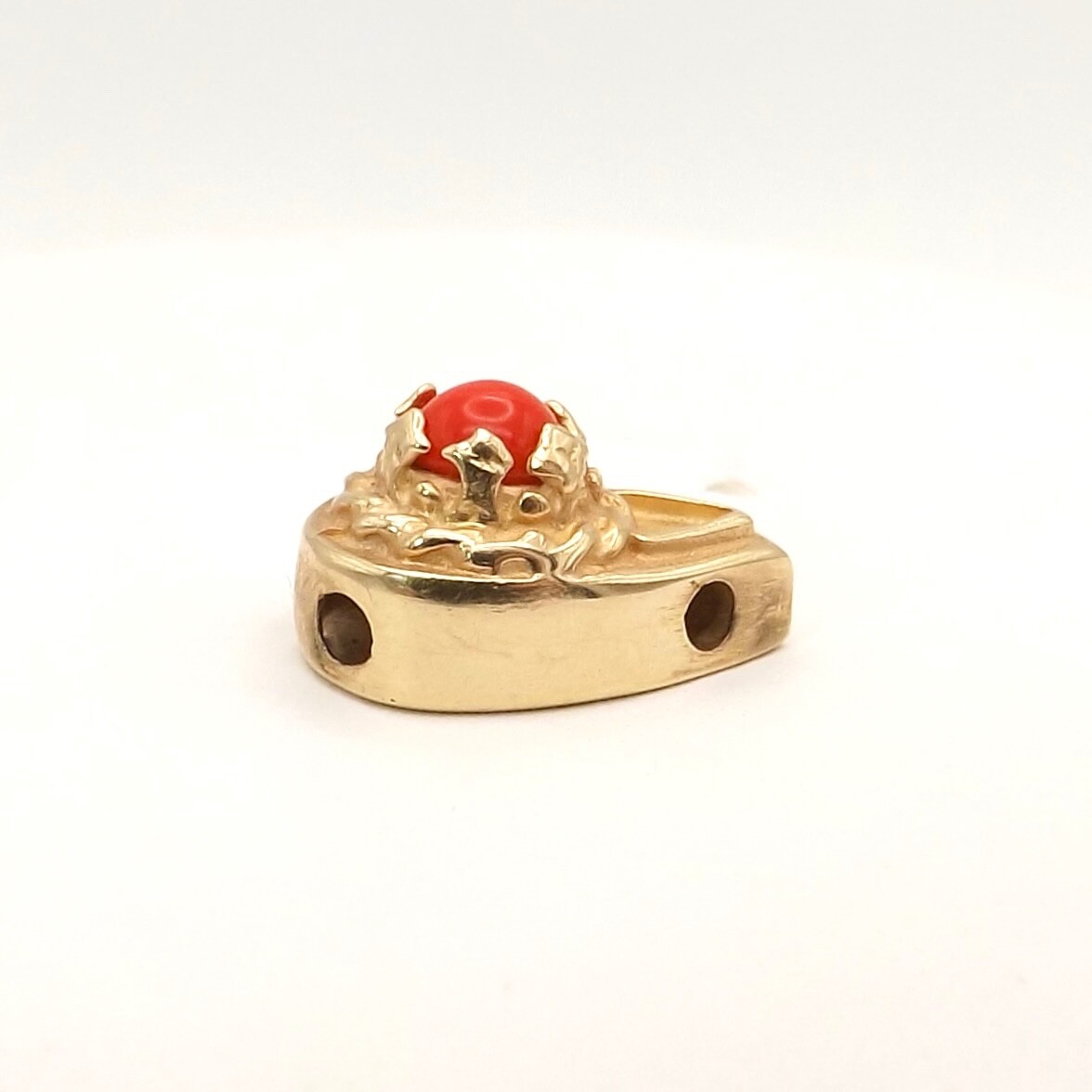 14k Gold Red Coral Teardrop Slide Bracelet Charm Vintage Designer MA