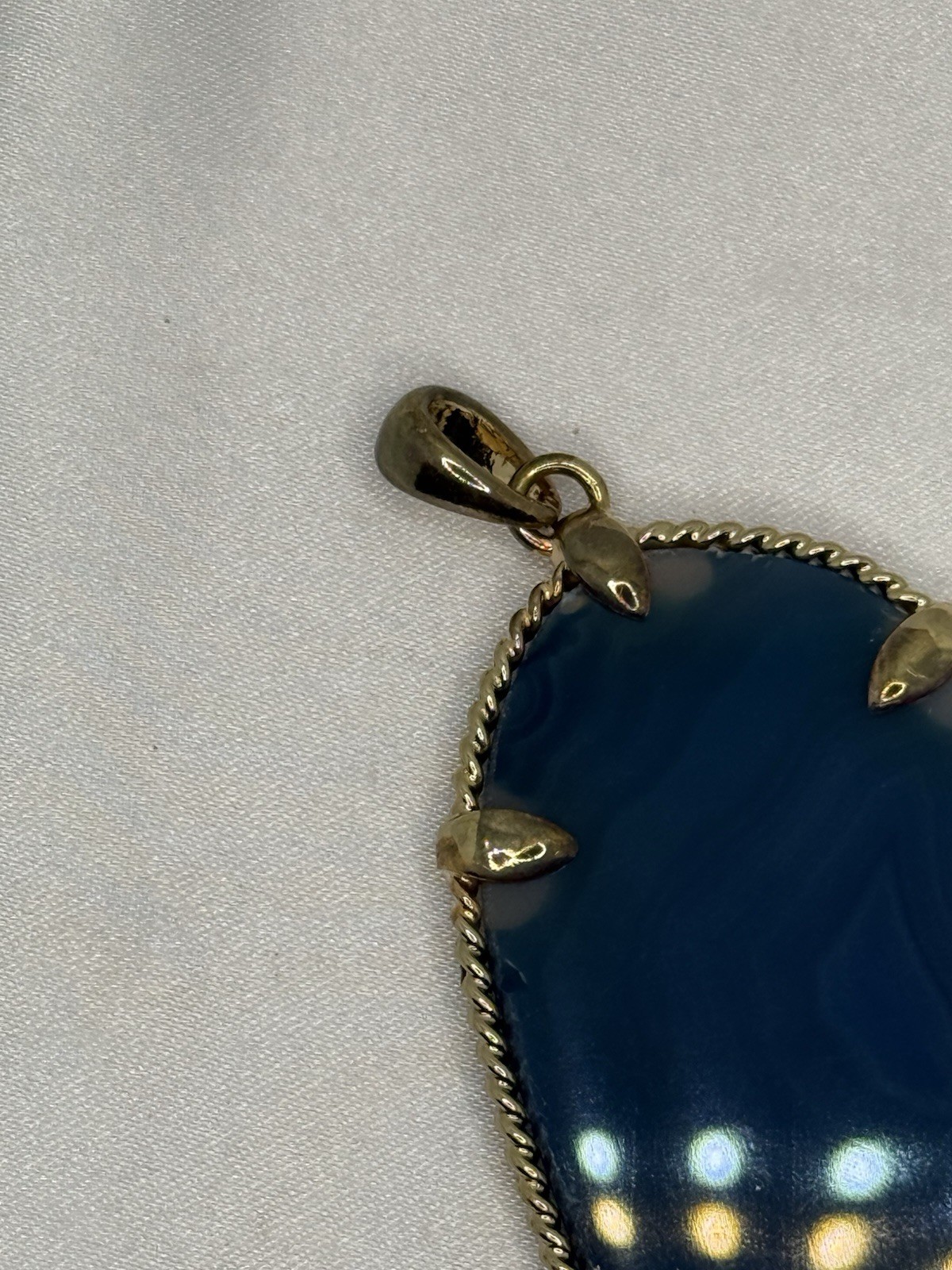 Vintage Large Blue Agate Druzy Geode Slice Gold Tone Pendant Statement 2″