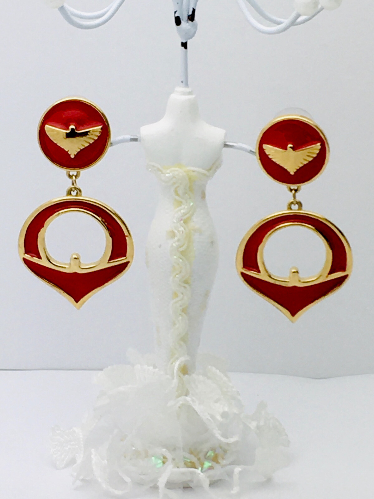 Signed Capezio Vintage Gold Red Enamel Earrings
