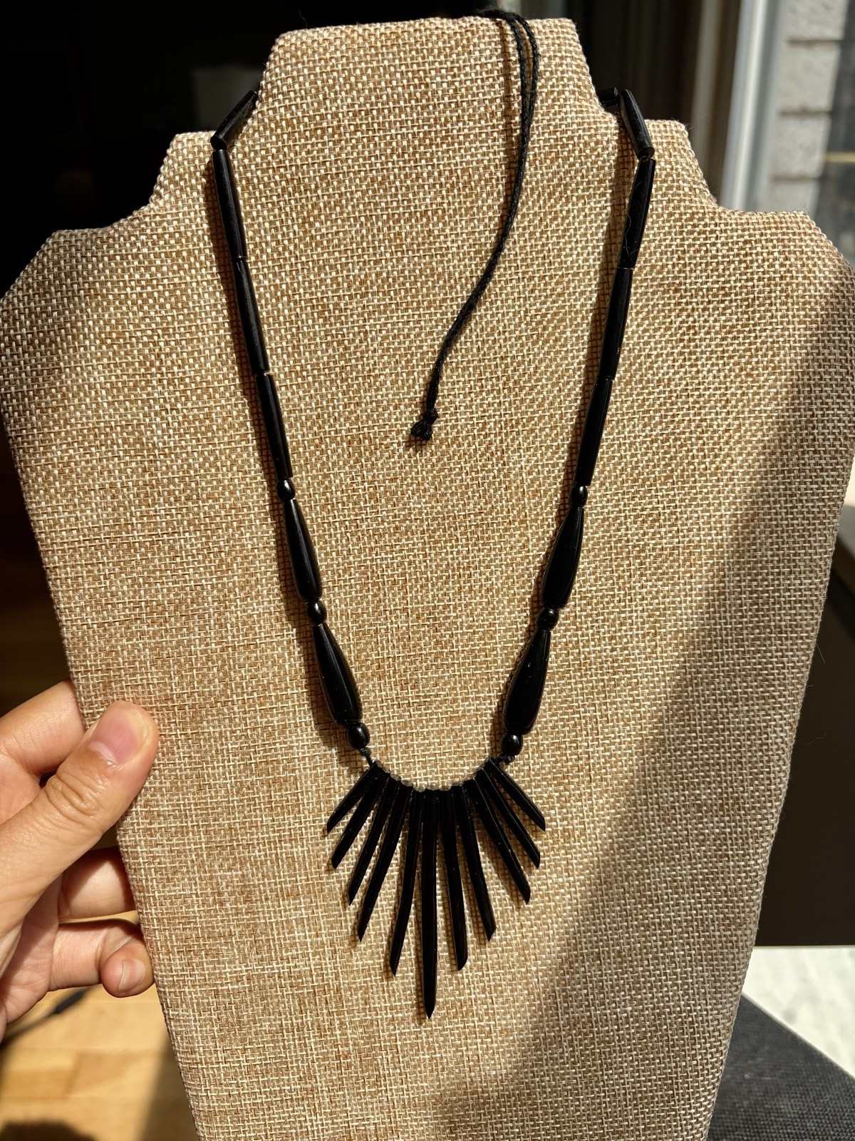 Vintage 16”- 23” Black Branch Coral Fringe Adjustable Graduated Necklace