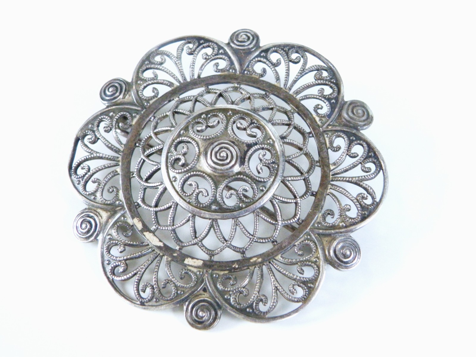 Antique 835 Silver Germany WMF Ikora Large Filigree Brooch Pin