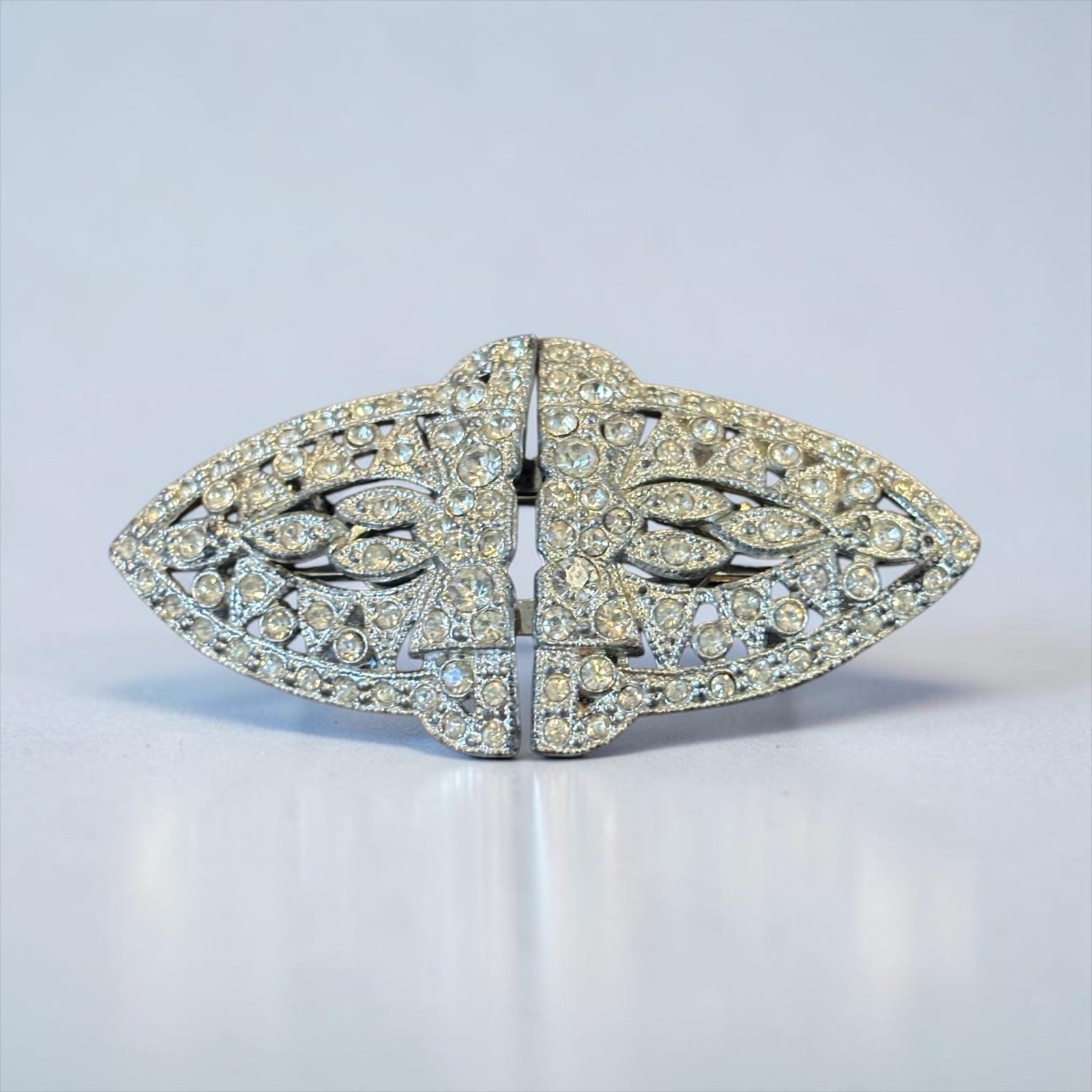 Vintage Art Deco Rhinestone Dress Clips Brooch Duette Convertible Pin Set