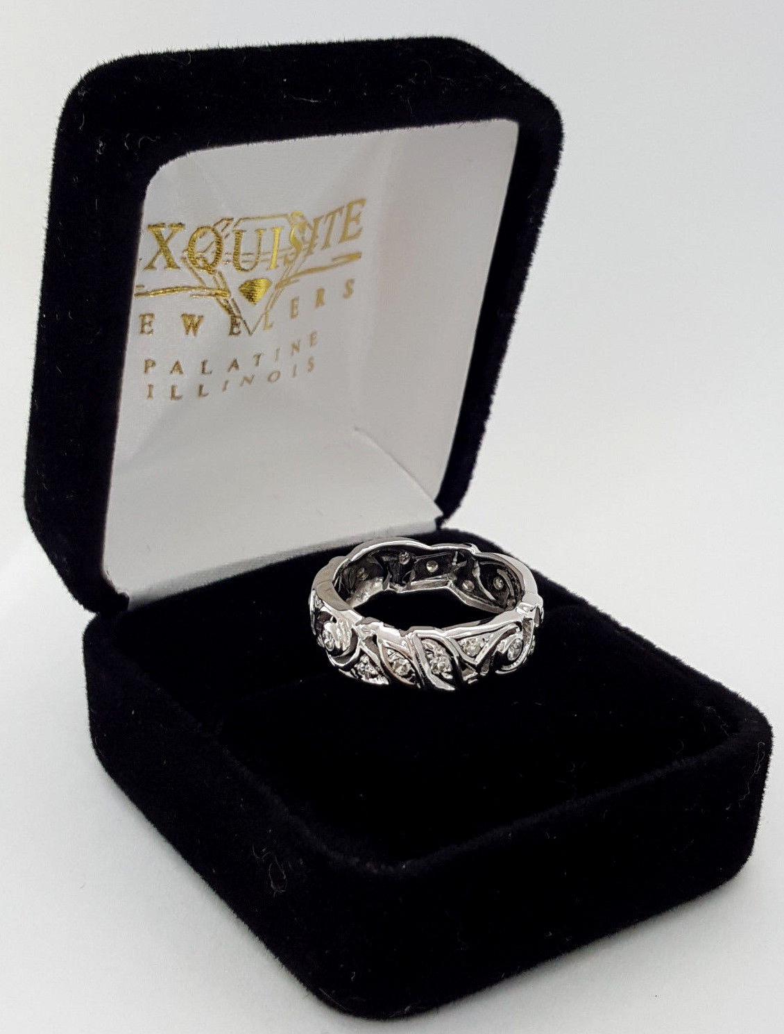 Antique Natural Round Diamond Flower Band Ring 14K White Gold 0.35 ct 6.5 mm