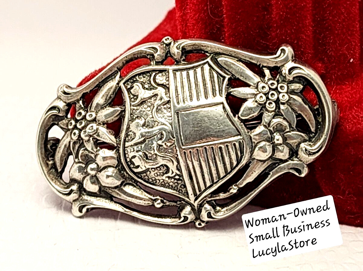 1.7″ Vintage Sterling Silver Austrian Coat of Arms Post War 1950’s Brooch Pin