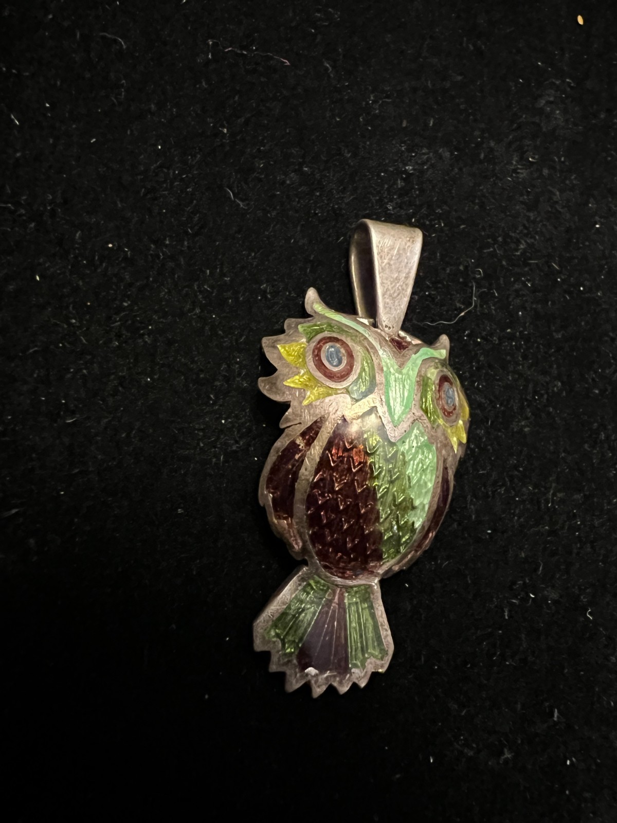 Vintage TAXCO 980 Silver Owl Bird Brooch Pin Mexico Maya Enamel TM-171