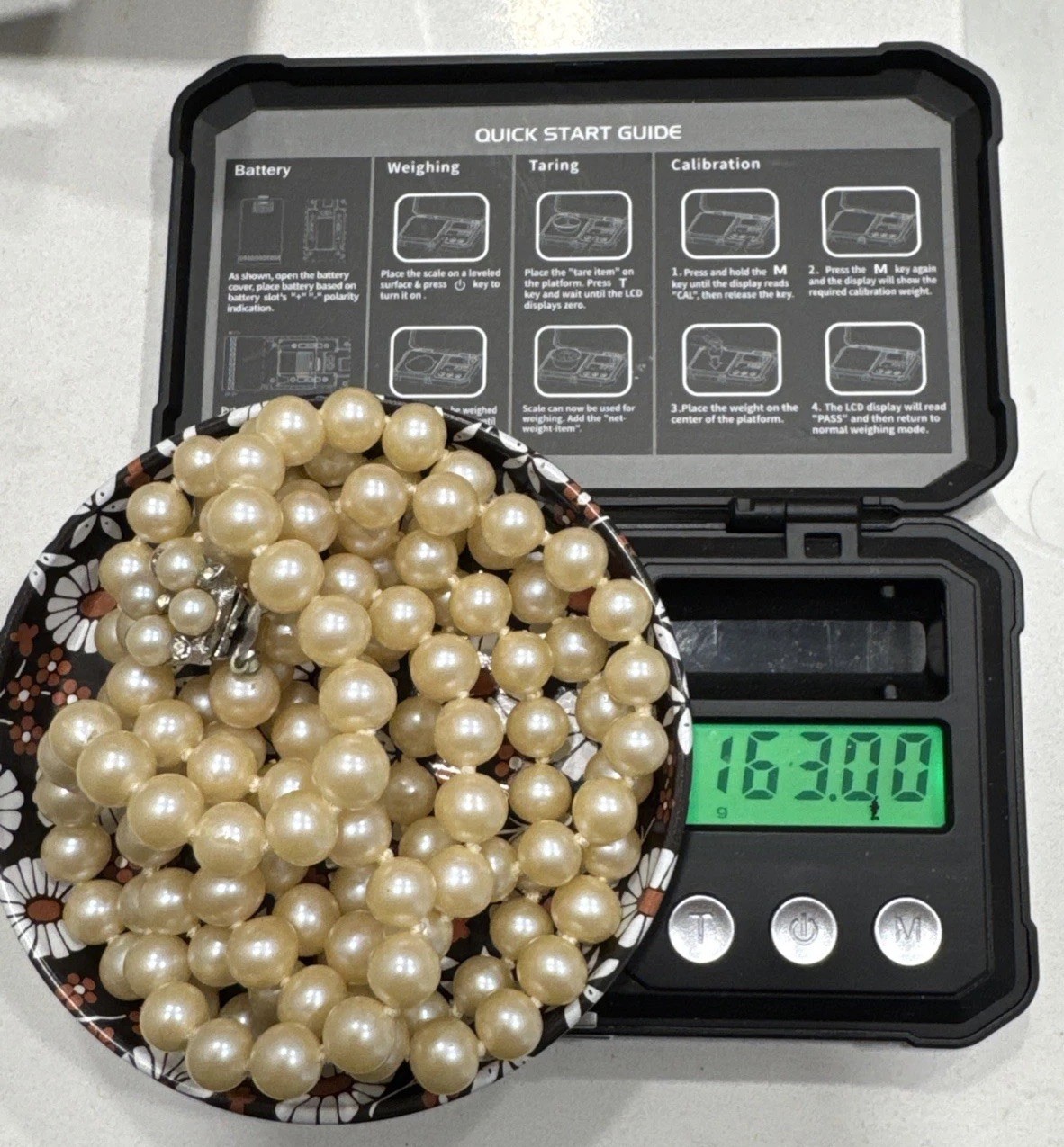 Vintage Hand Knotted Double Strand 24”Faux Pearls &Diamond Pearl Clasp 140 Grams