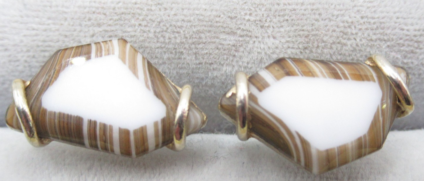Glass Brown White Vintage Cufflinks MCM