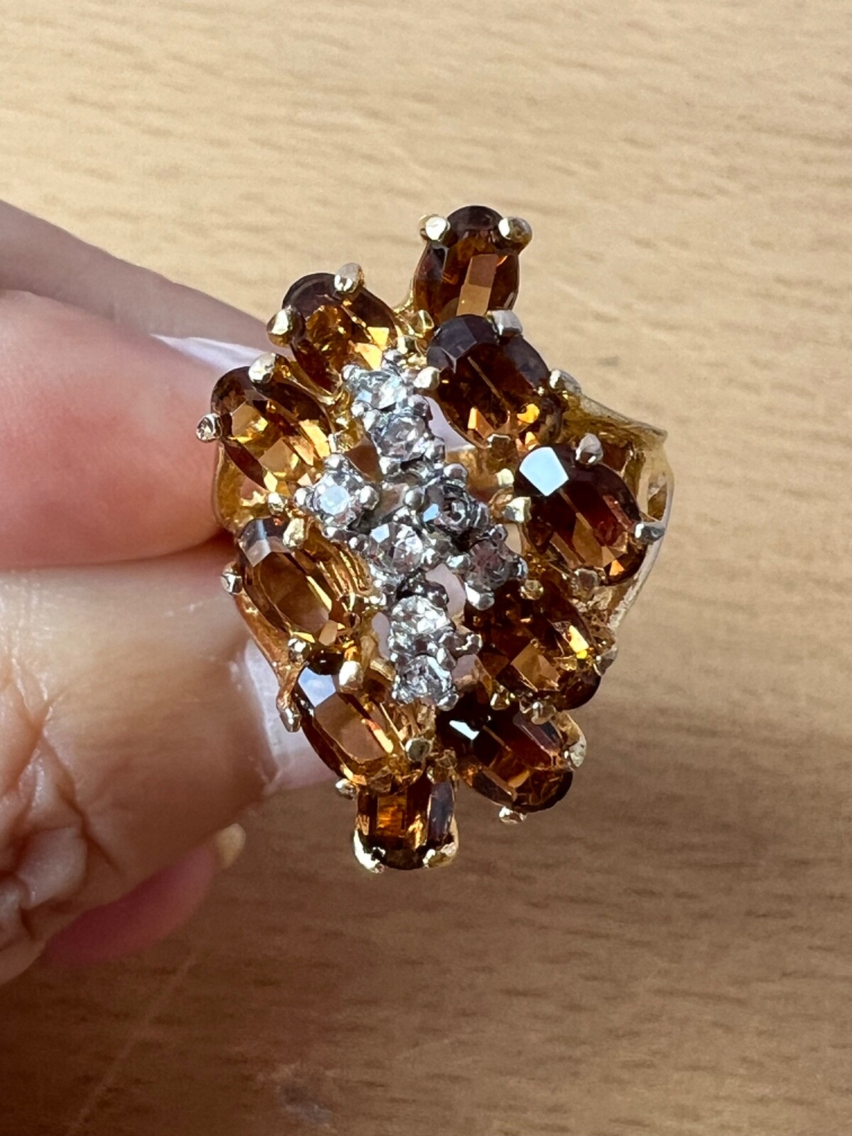 VINTAGE LARGE FAUX CITRINE GLASS CZ CUBIC ZIRCONIA COCKTAIL DRESS RING STATEMENT