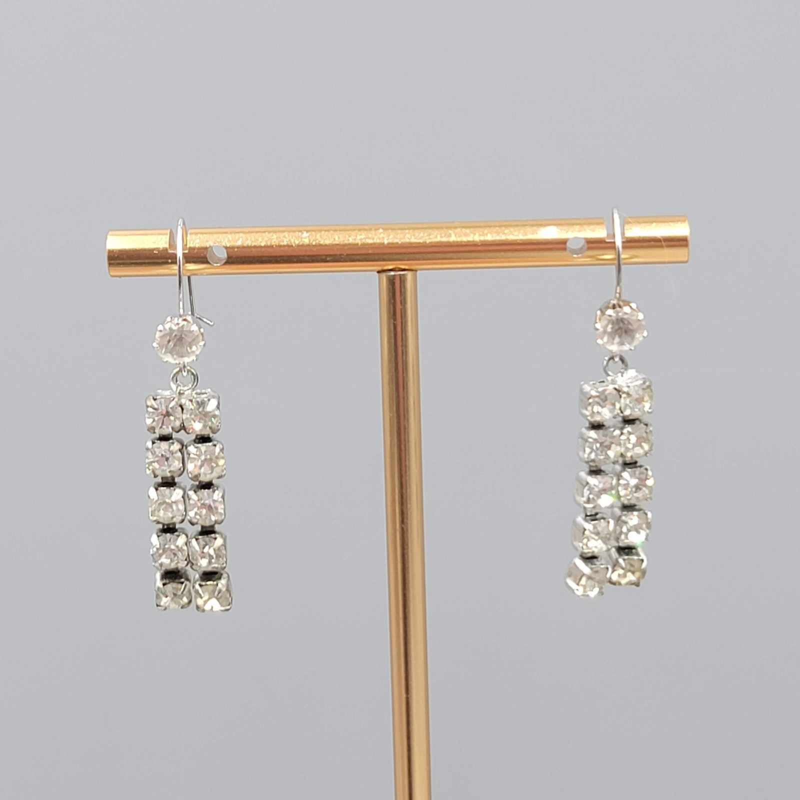 Vintage Removable Rhinestone Pierced Earrings Hook Silver tone Dangle 1″