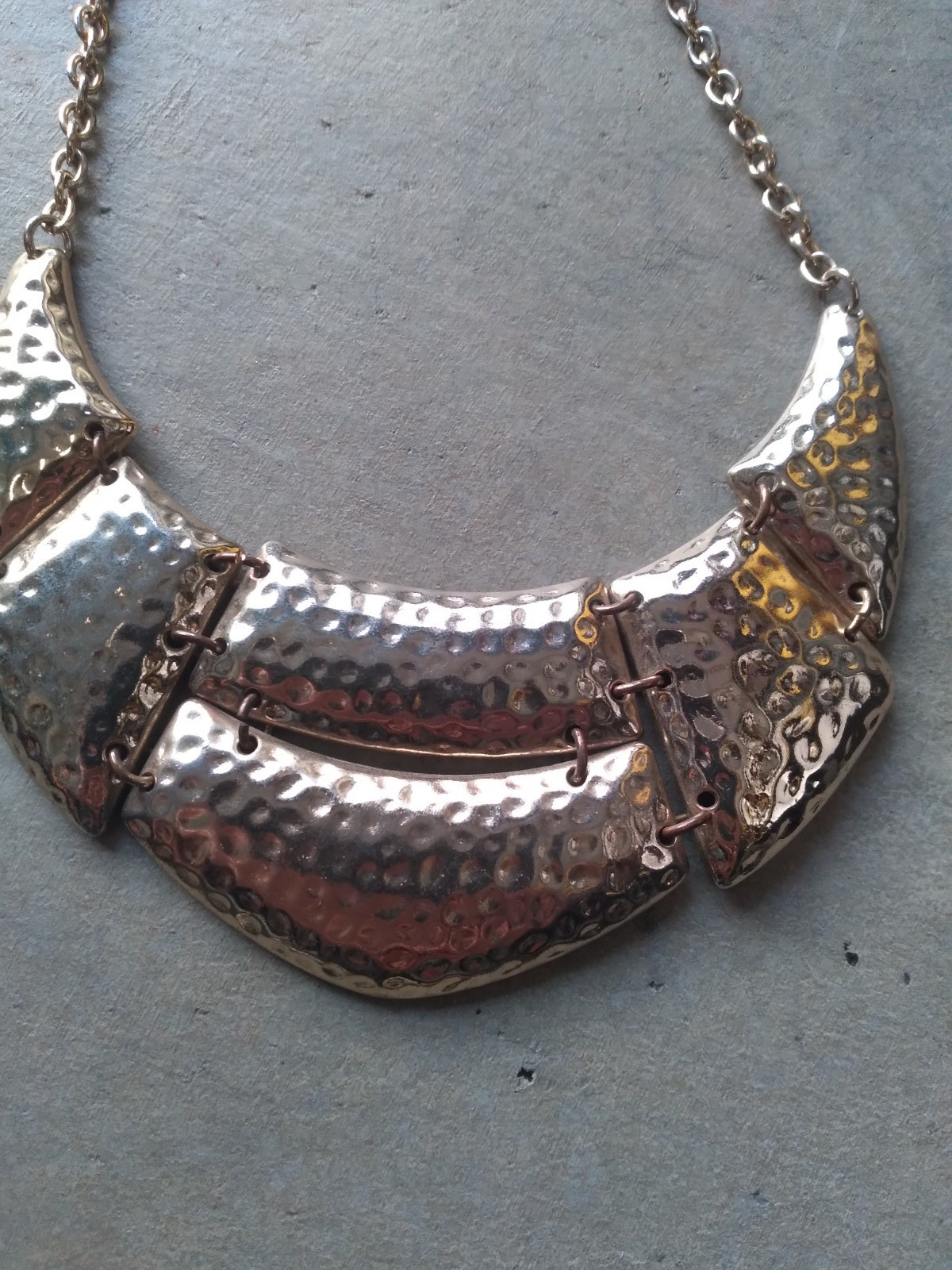 Vintage Hammered Statement Necklace Gold Tone