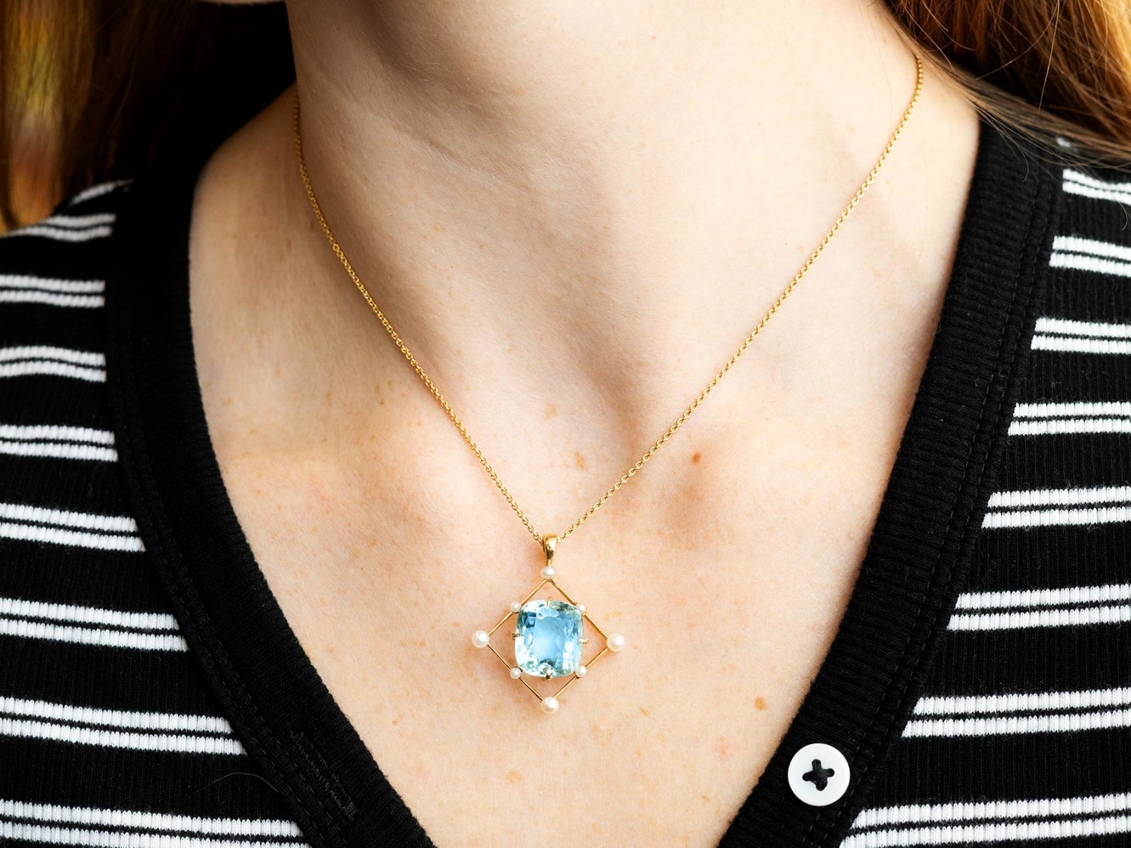Antique 8.50Ct Aquamarine and Pearl 12k Yellow Gold Pendant Circa 1930