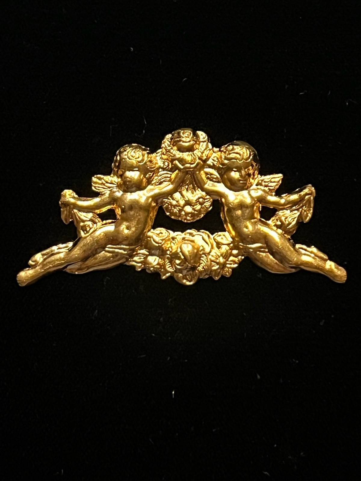 Vintage Cherub Gold Plated Brass Stamping for Jewelry Design NOS 22K Gold Plated