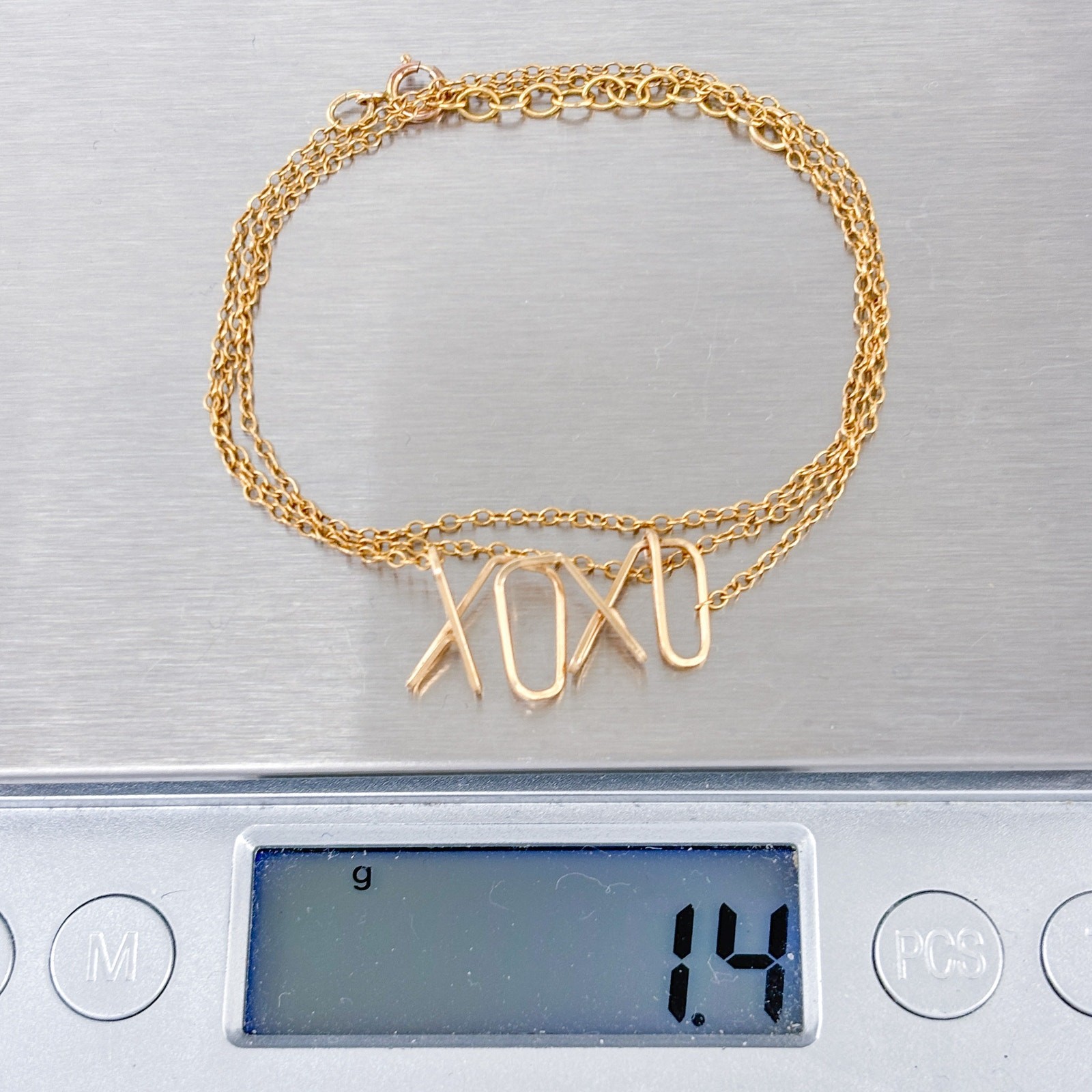 Vintage 1/20 14K Gold-Filled XOXO Necklace 17-18″