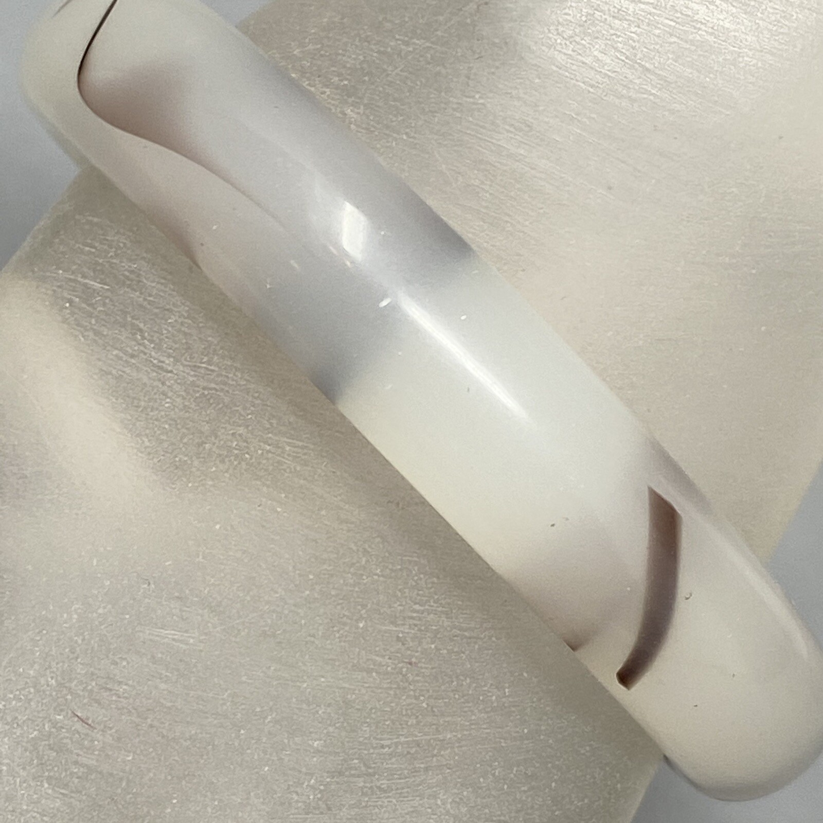 Vintage Bangle Bracelet Cloudy White Brown Fused Glass Abstract Boho Large 7.5″