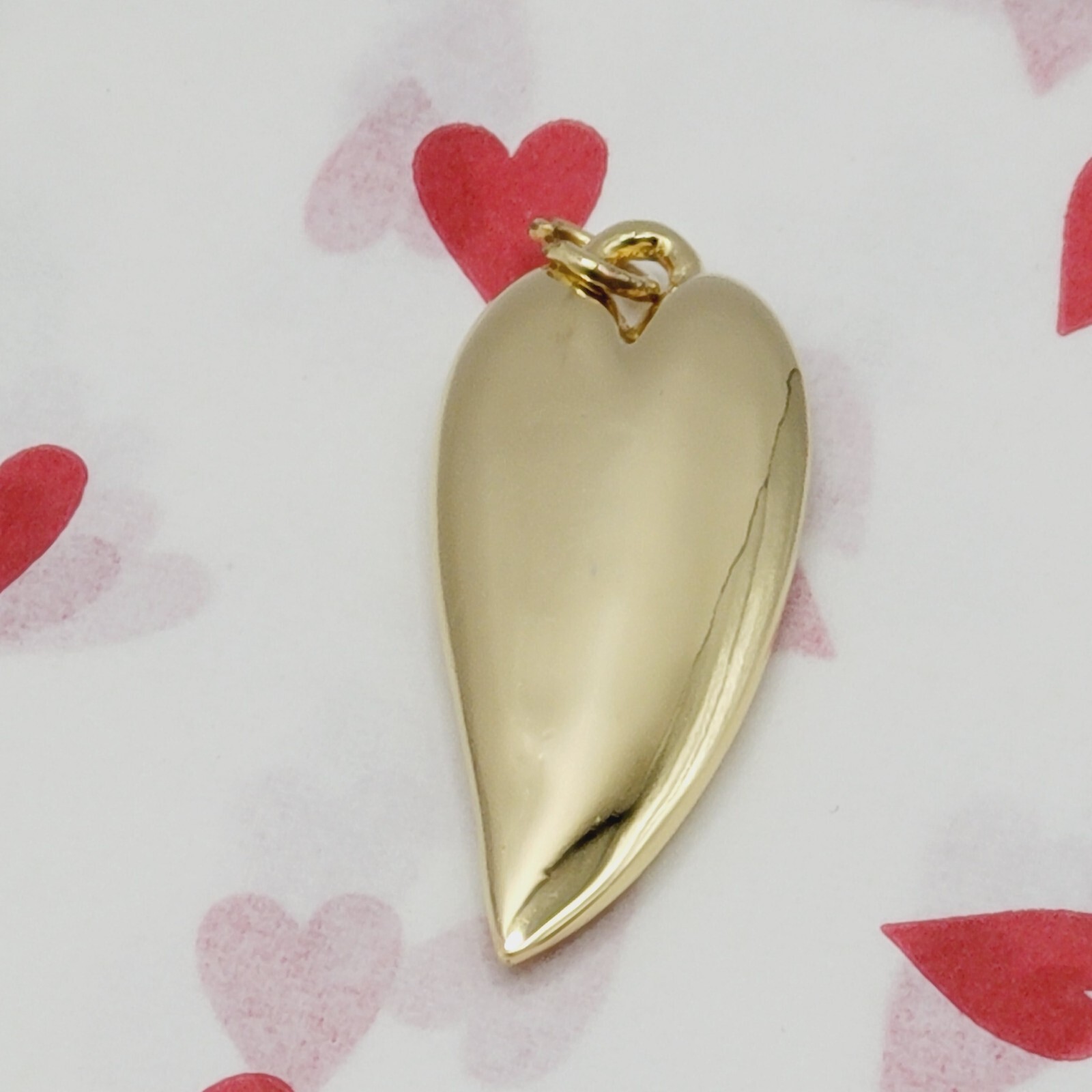 Modernist Heart Slim Curved Elongated Shape Light Puff Gold Tone Vintage Pendant