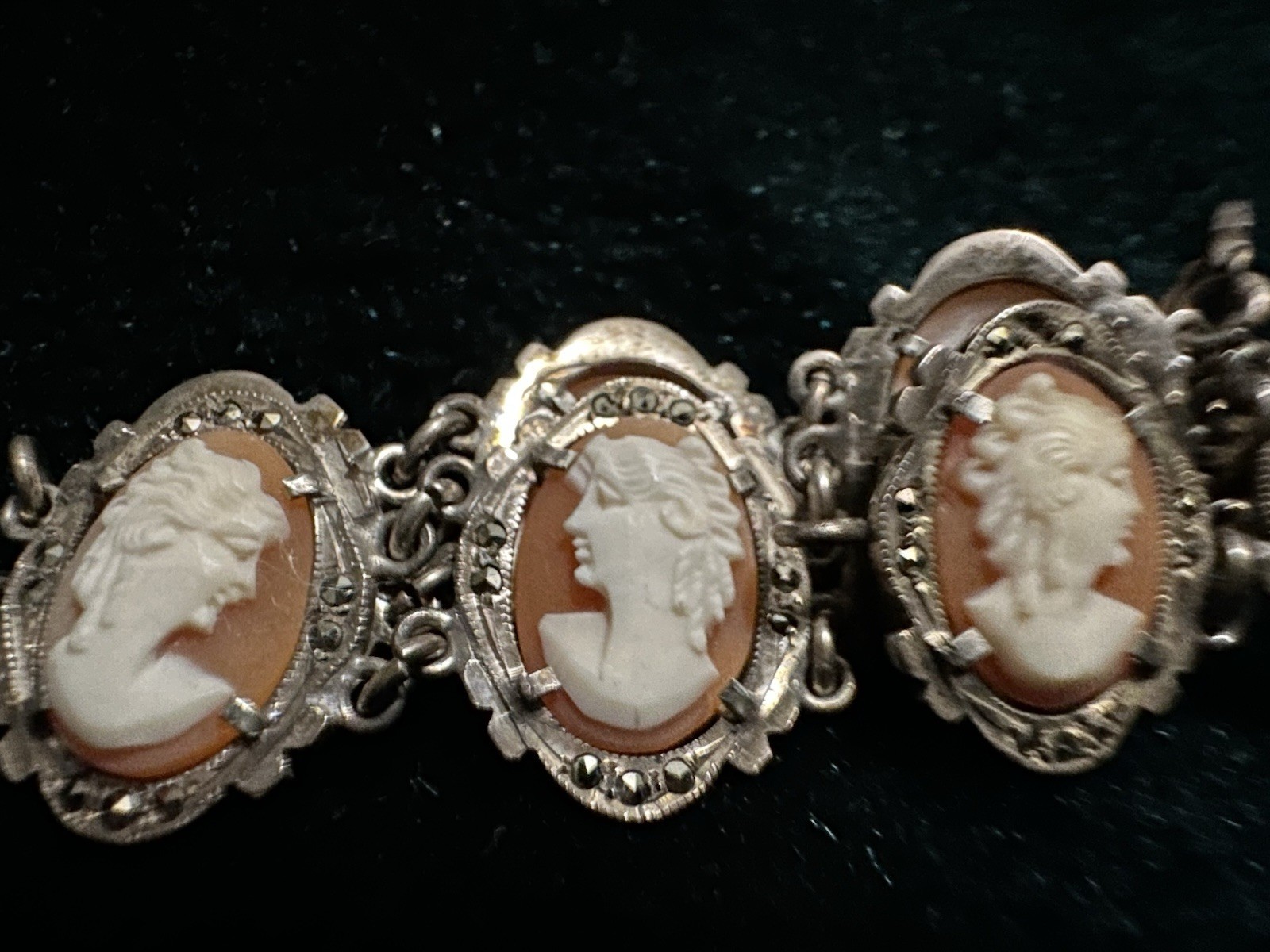 Vintage/Antique Genuine Shell Cameo Necklace, Brac, Sterling Silver. Victorian.