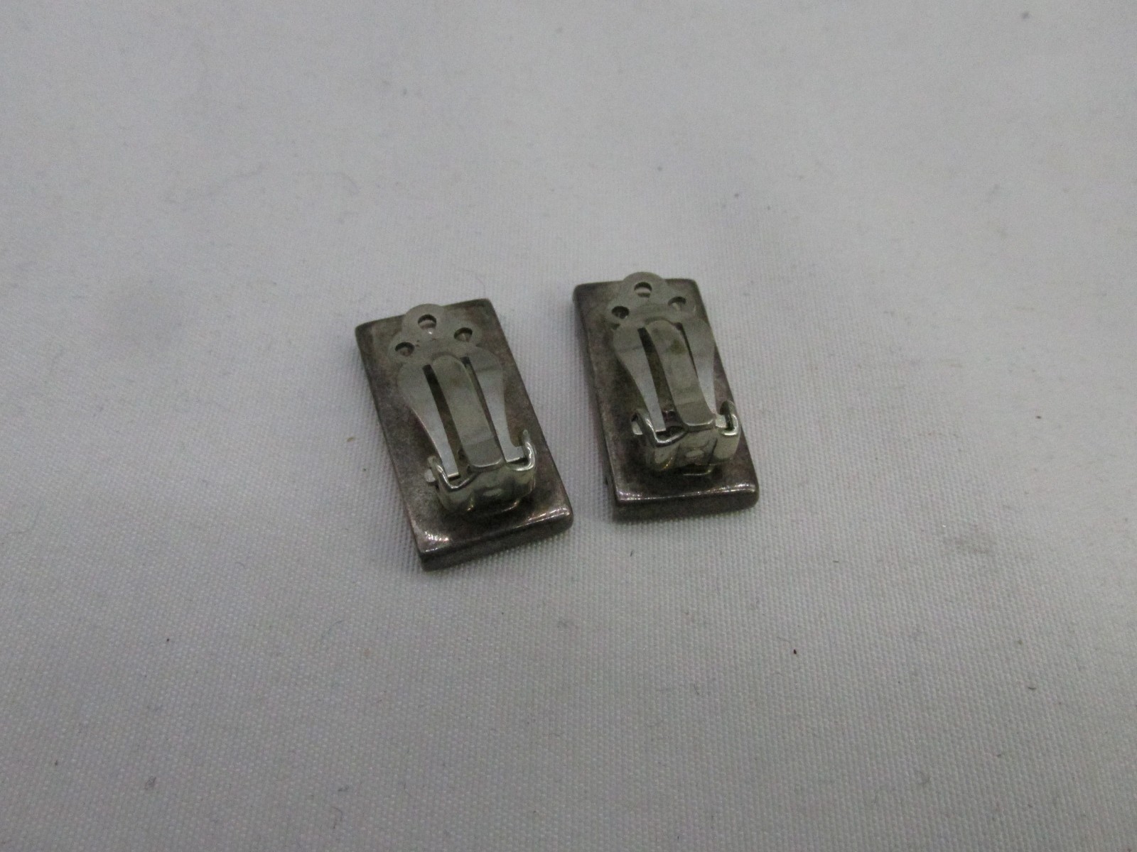 Vintage Sterling Silver Spiney Oyster Rectangle Shaped Clip On Earrings #224