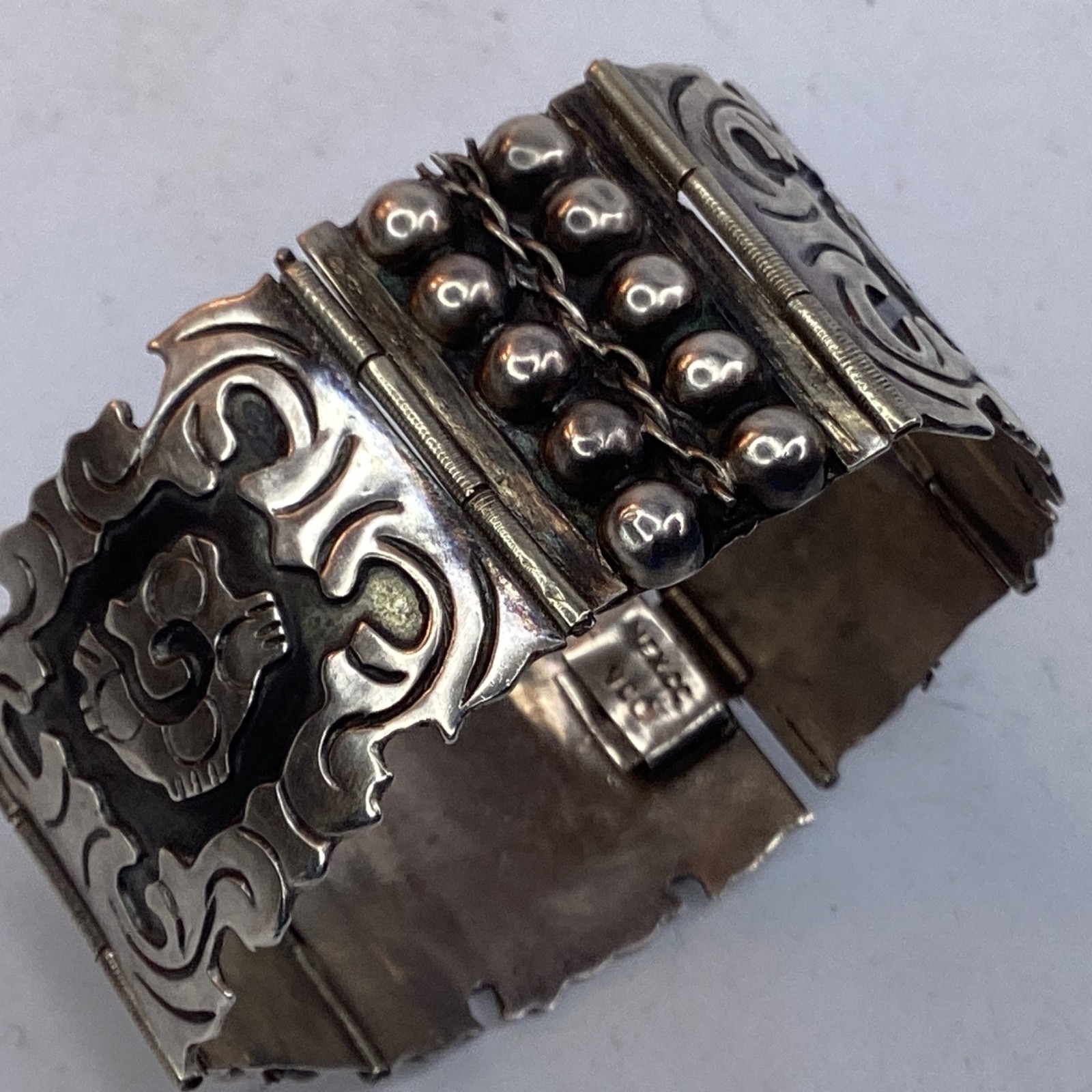 2” MARKED VCG Vintage Mexican Silver Chain Bracelet Taxco Style 1.32 oz. FREE SH