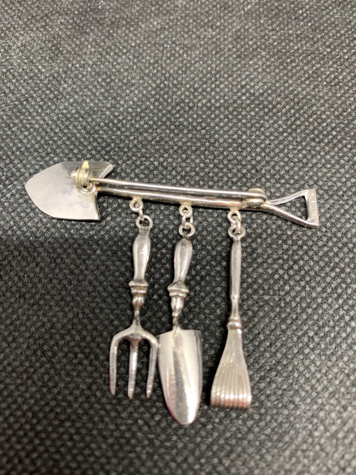 Vintage Sterling Gardening Tool Brooch Pin 925 Silver 3 Charms