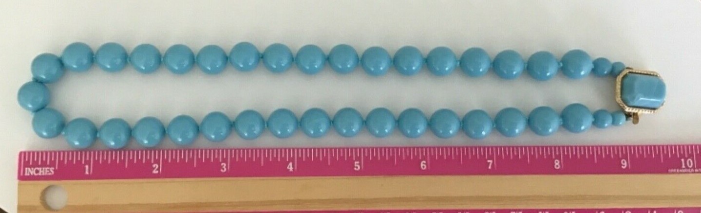 Vintage Signed Japan Turquoise Blue Bead Clip On Earring and Necklace Set 18”