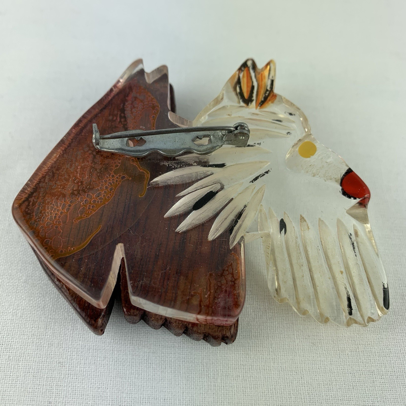 Vintage Hand Carved Lucite And Wood Scottie Dog Terrier Brooch