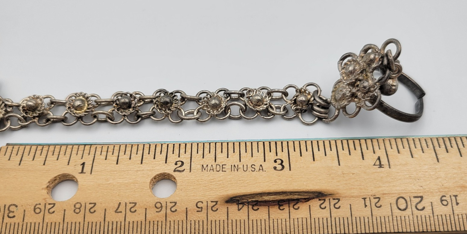 Vintage Turkish Bohemian Hand Harness Chain Bracelet Ring Combo Silver Tone